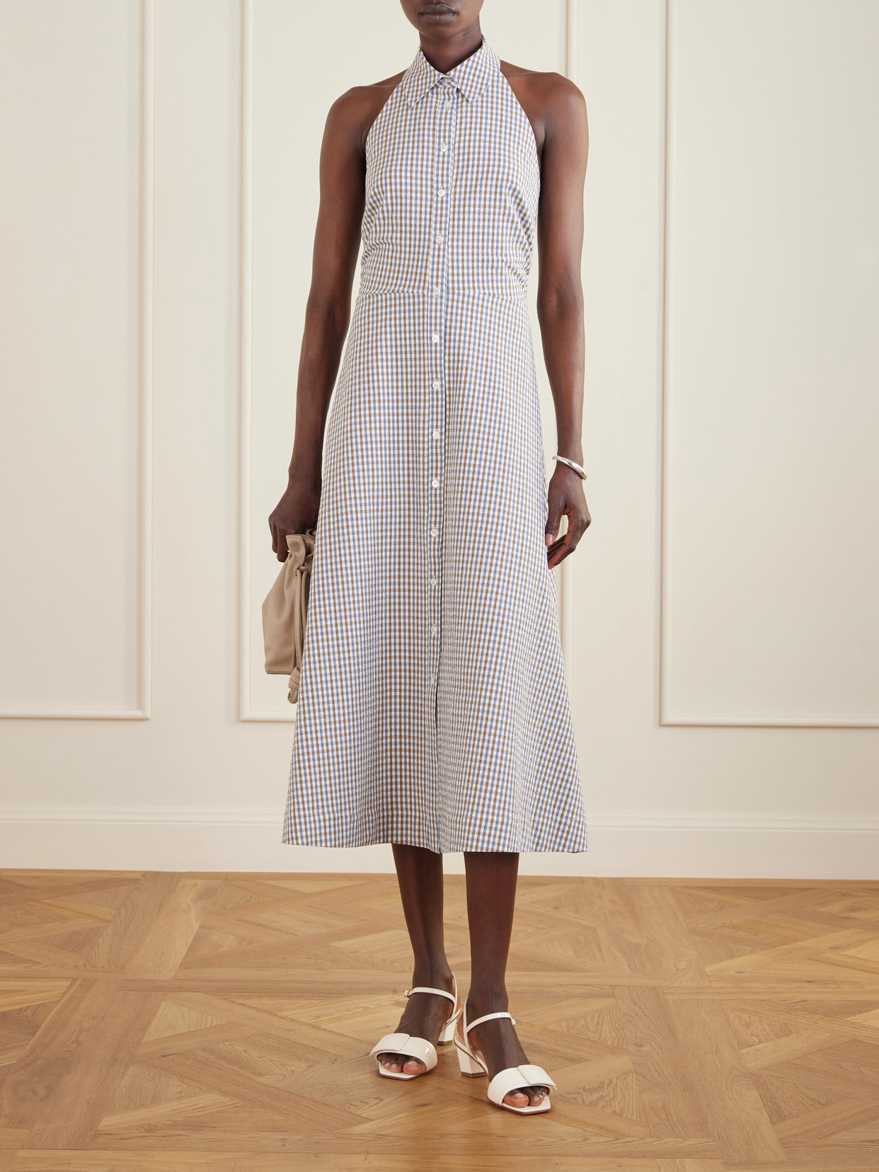 Mackey Checked Cotton-Seersucker Midi Dress