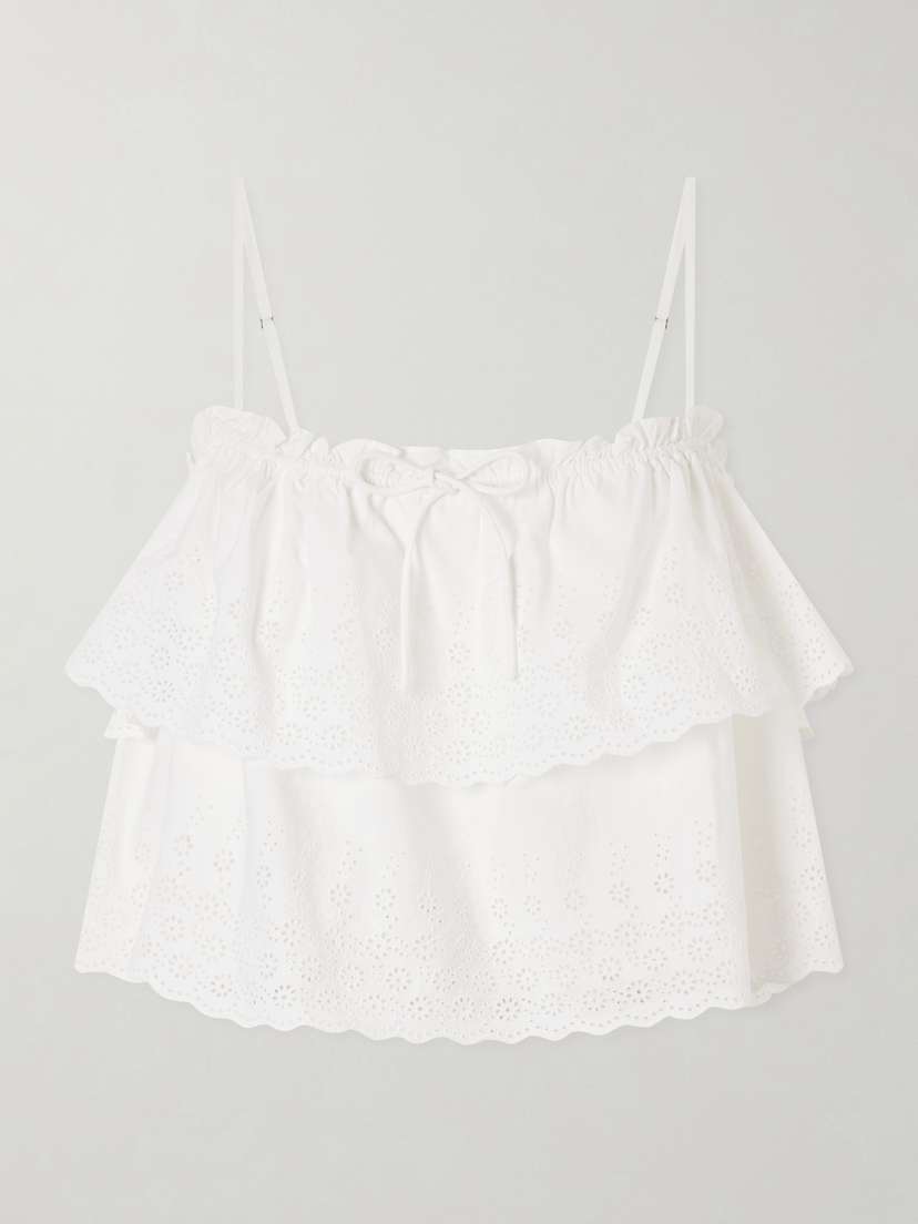 Veronica Beard Oseanna Ruffled Broderie Anglaise Cotton Top
