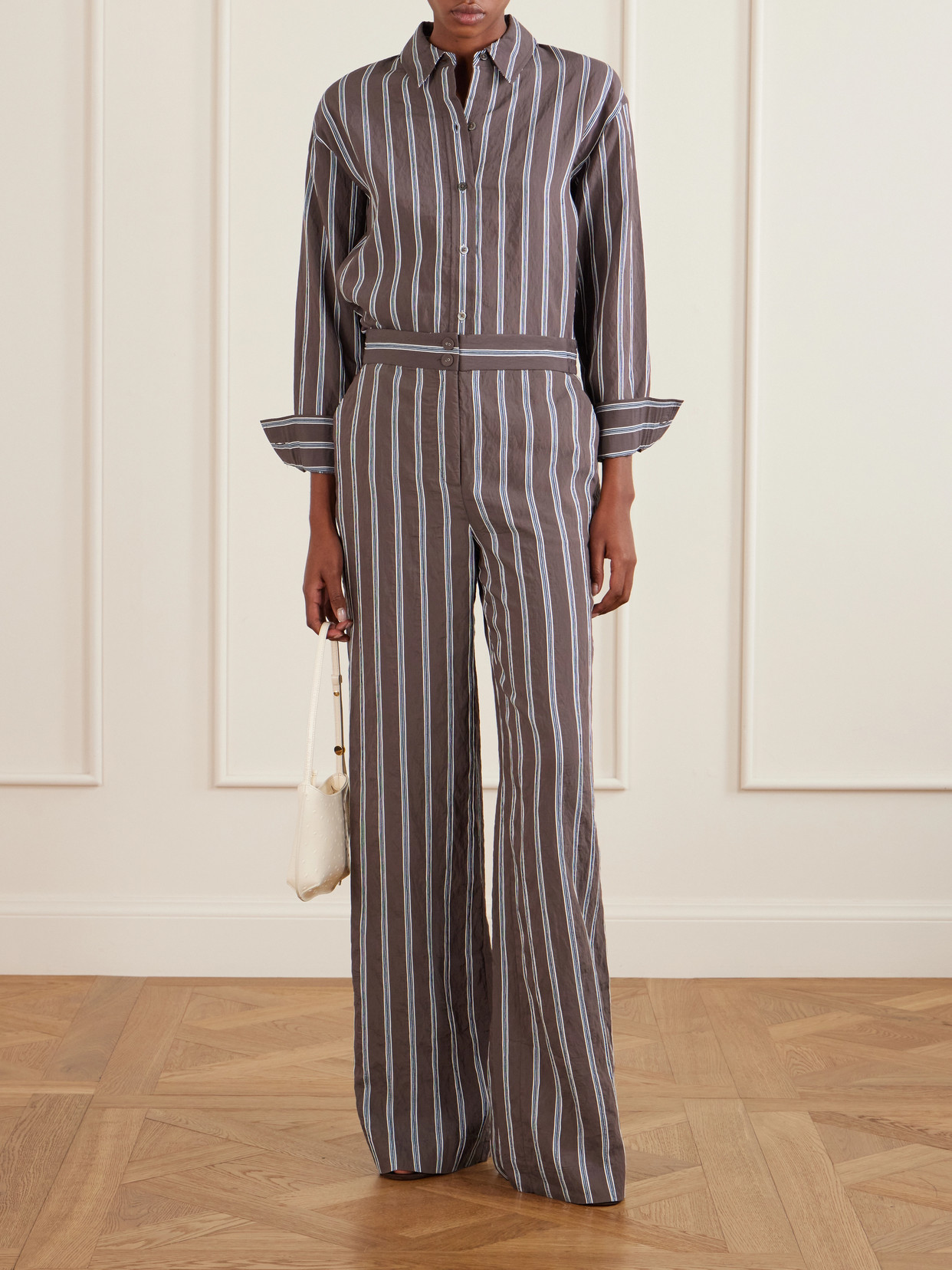 Striped Woven Wide-Leg Pants