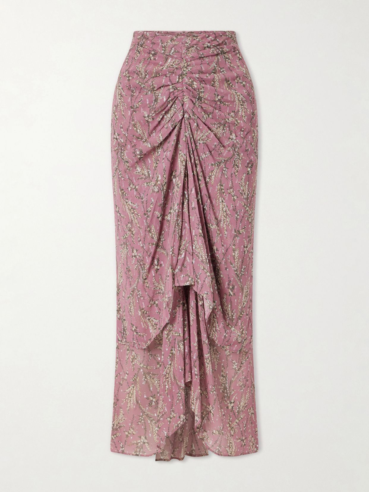 Sira ruffled floral-print metallic maxi skirt