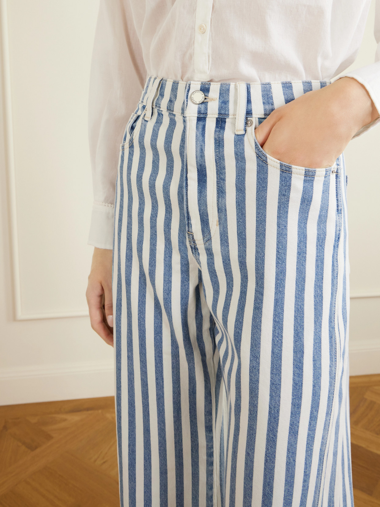 Taylor Striped High-Rise Wide-Leg Jeans