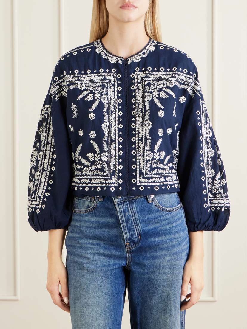 Veronica Beard Drake Cropped Embroidered Cotton-blend Poplin Jacket | Thumbnail 3