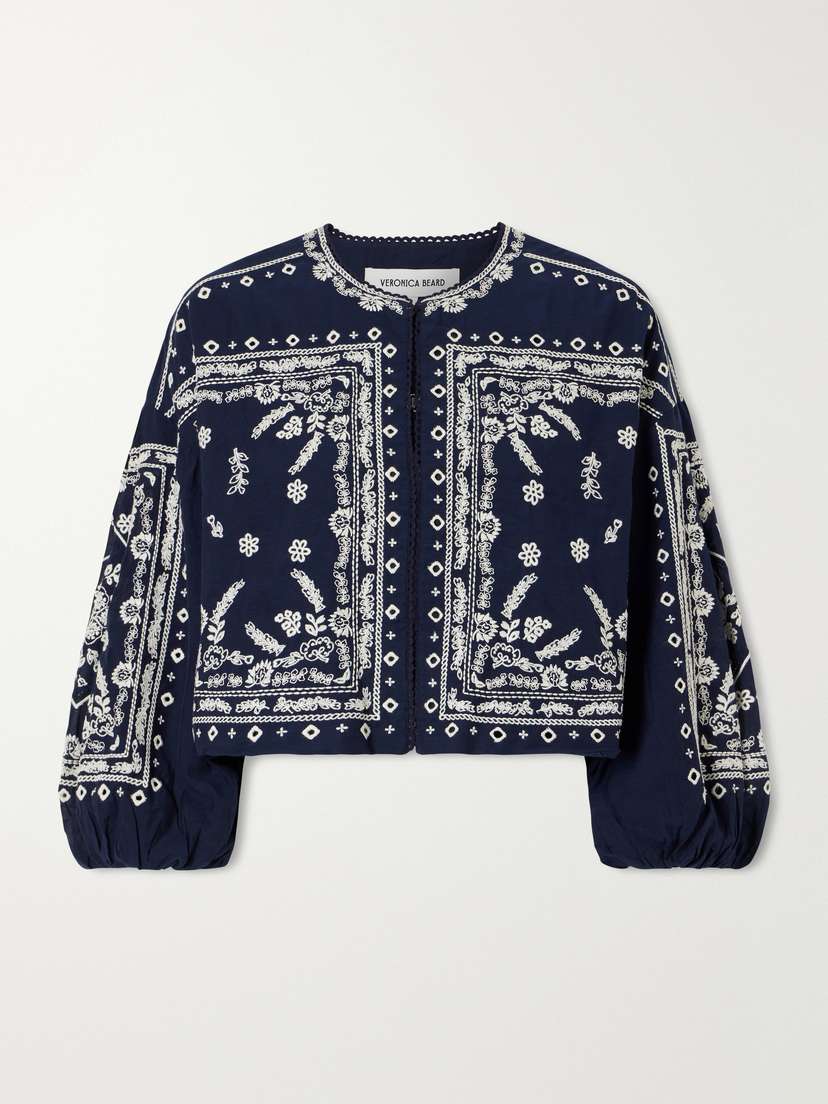 Veronica Beard Drake Cropped Embroidered Cotton-blend Poplin Jacket