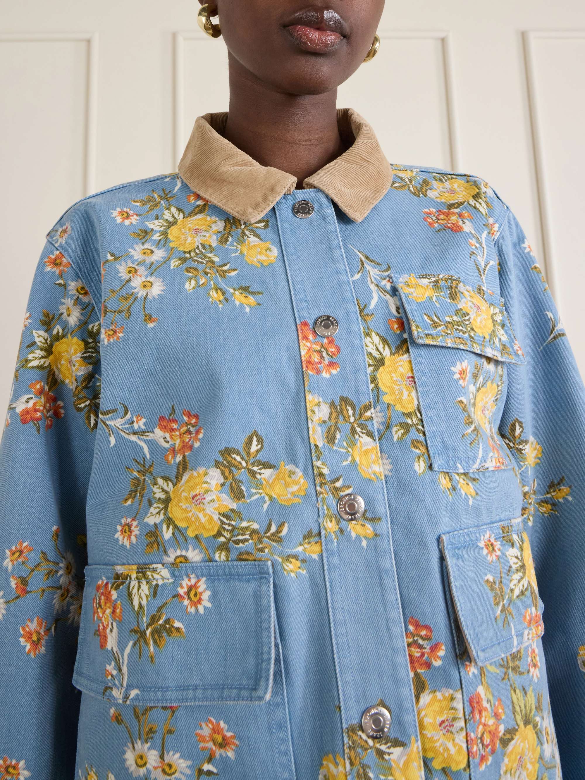 VERONICA BEARD Leighton corduroy-trimmed floral-print denim jacket