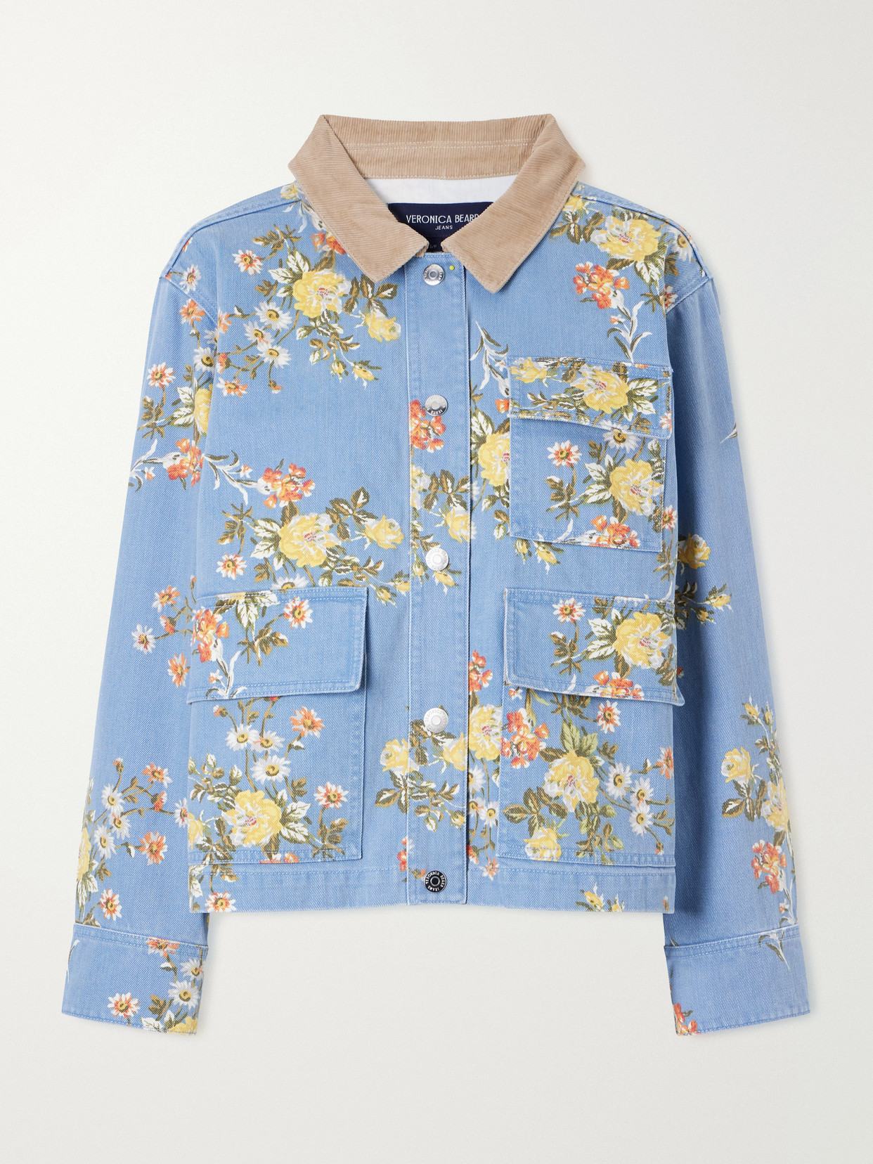Leighton Corduroy-Trimmed Floral-Print Denim Jacket
