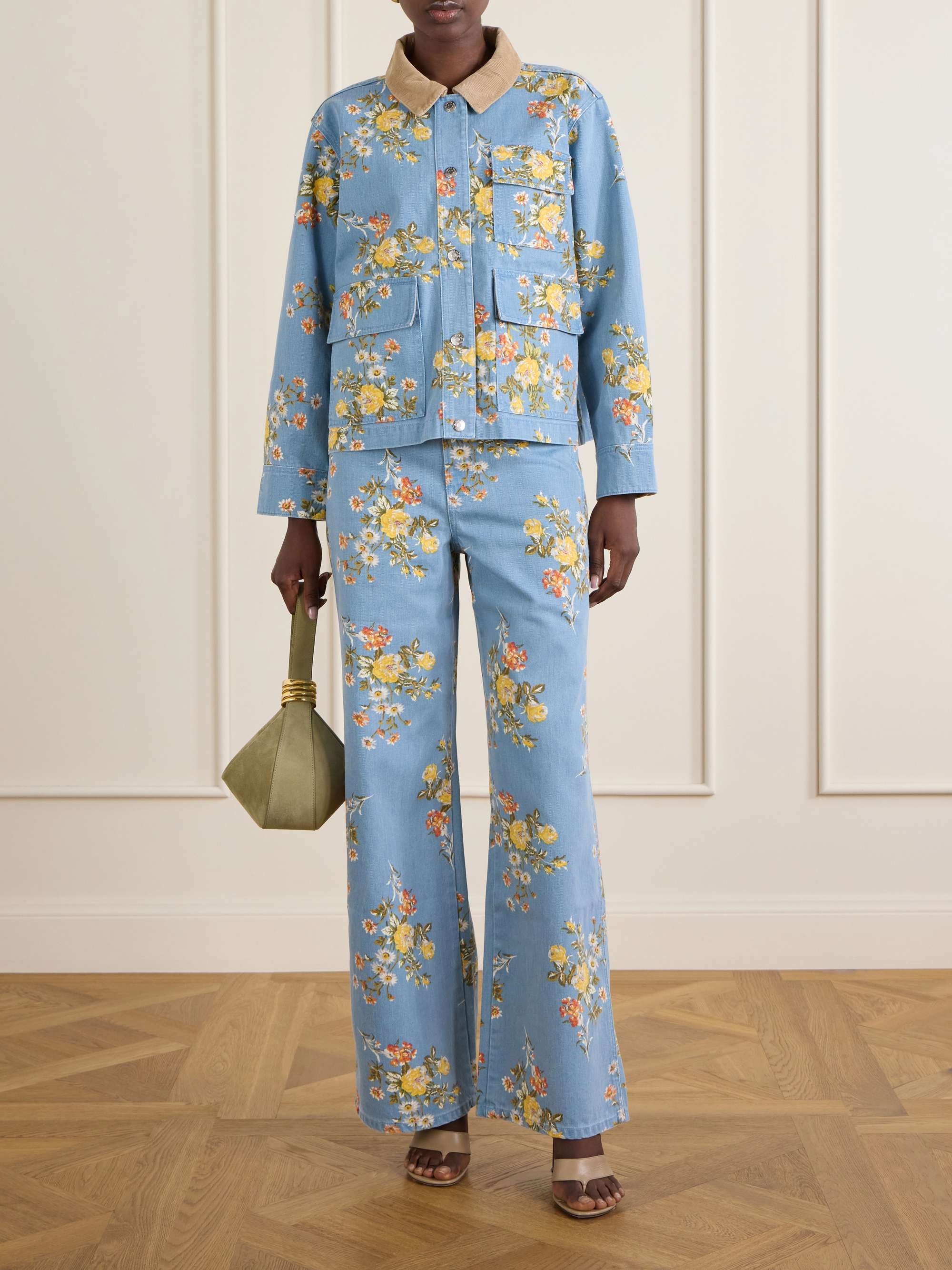 VERONICA BEARD Leighton corduroy-trimmed floral-print denim jacket