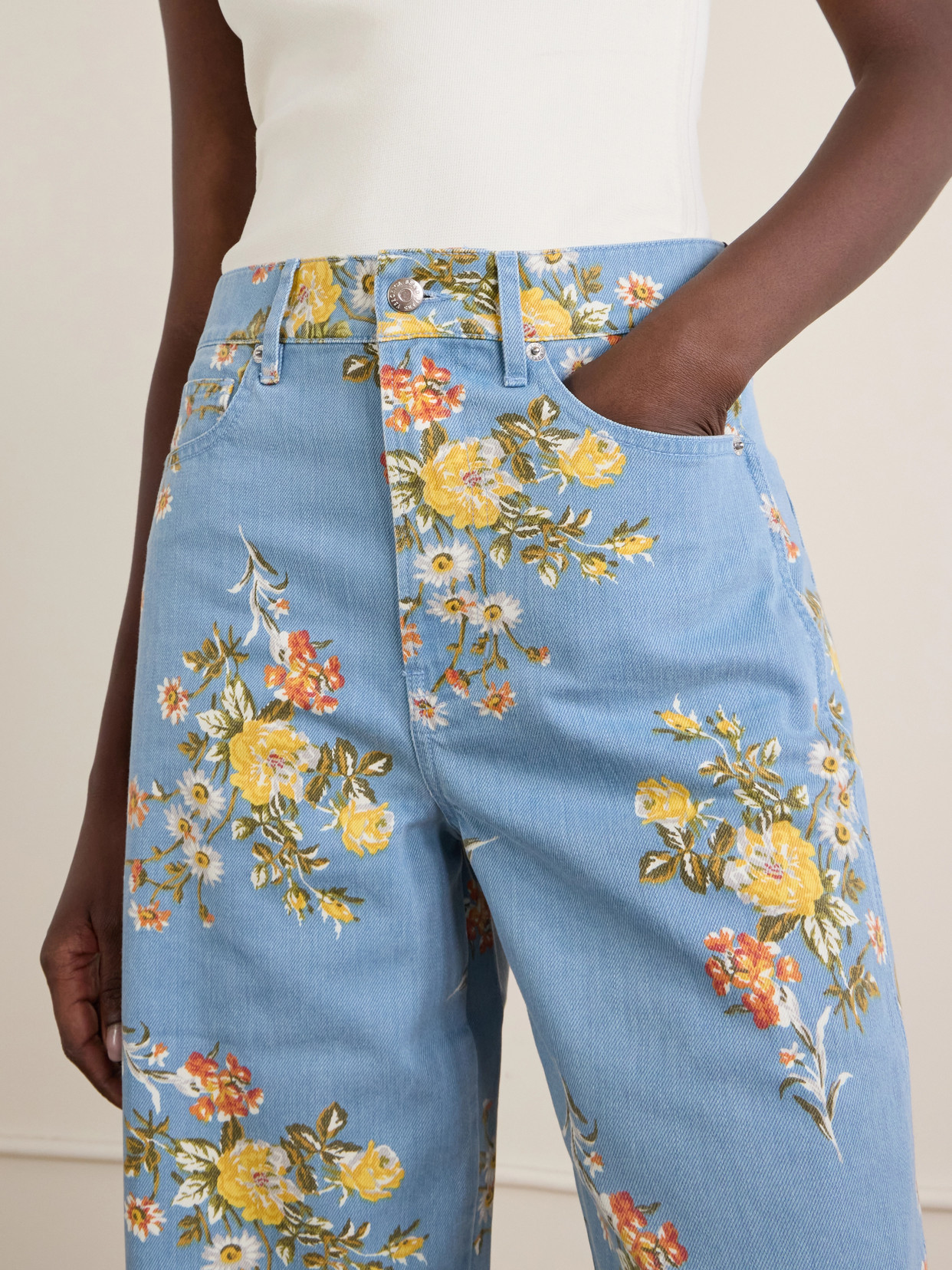 Taylor Floral-Print High-Rise Wide- Leg