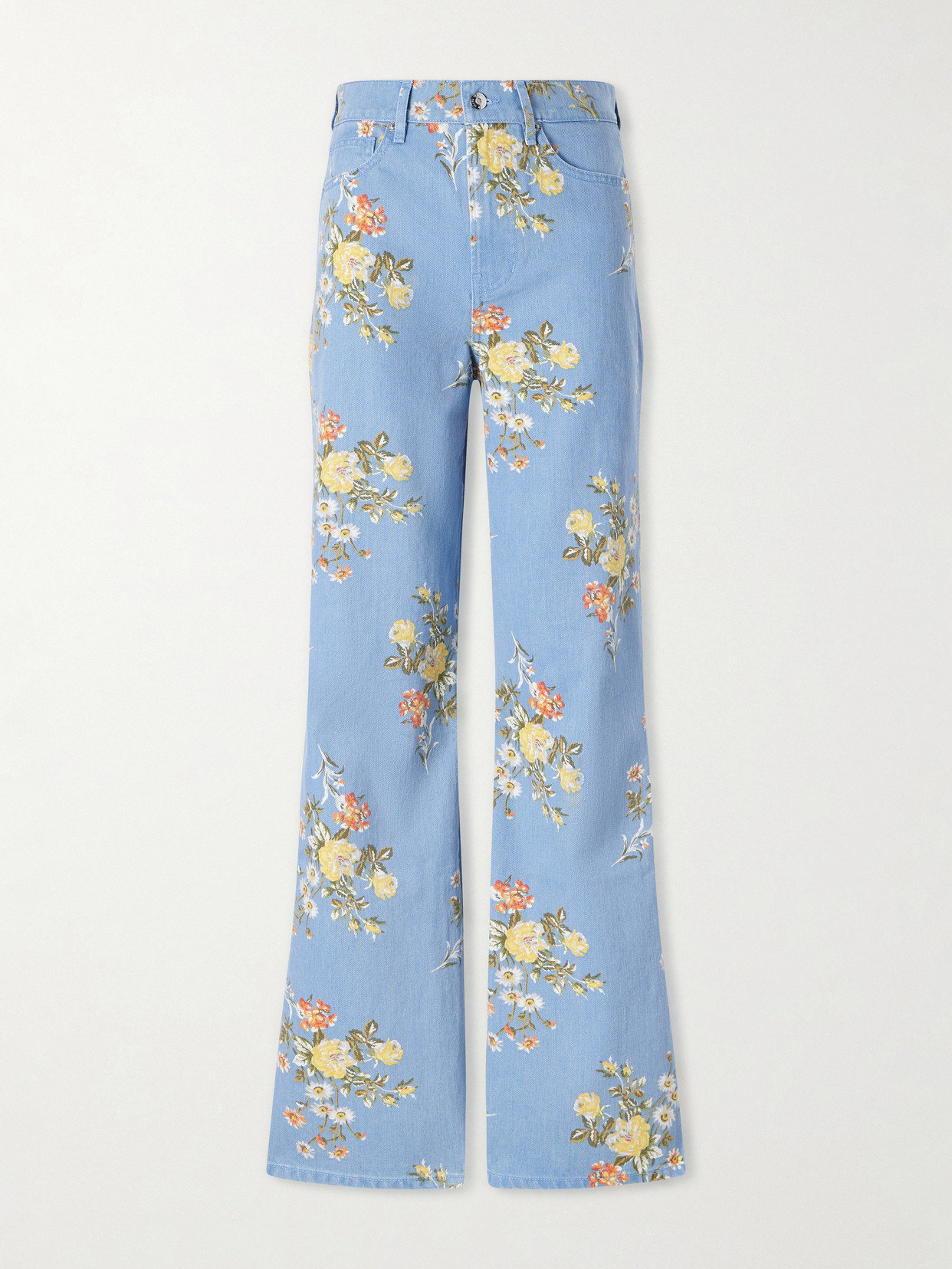 Veronica Beard Taylor Floral-print High-rise Wide-leg Jeans In Blue