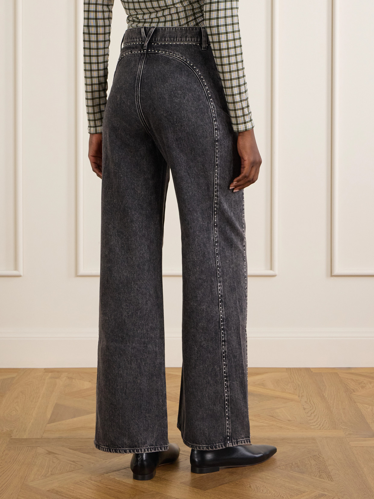 Grant Studded High-Rise Wide- Leg
