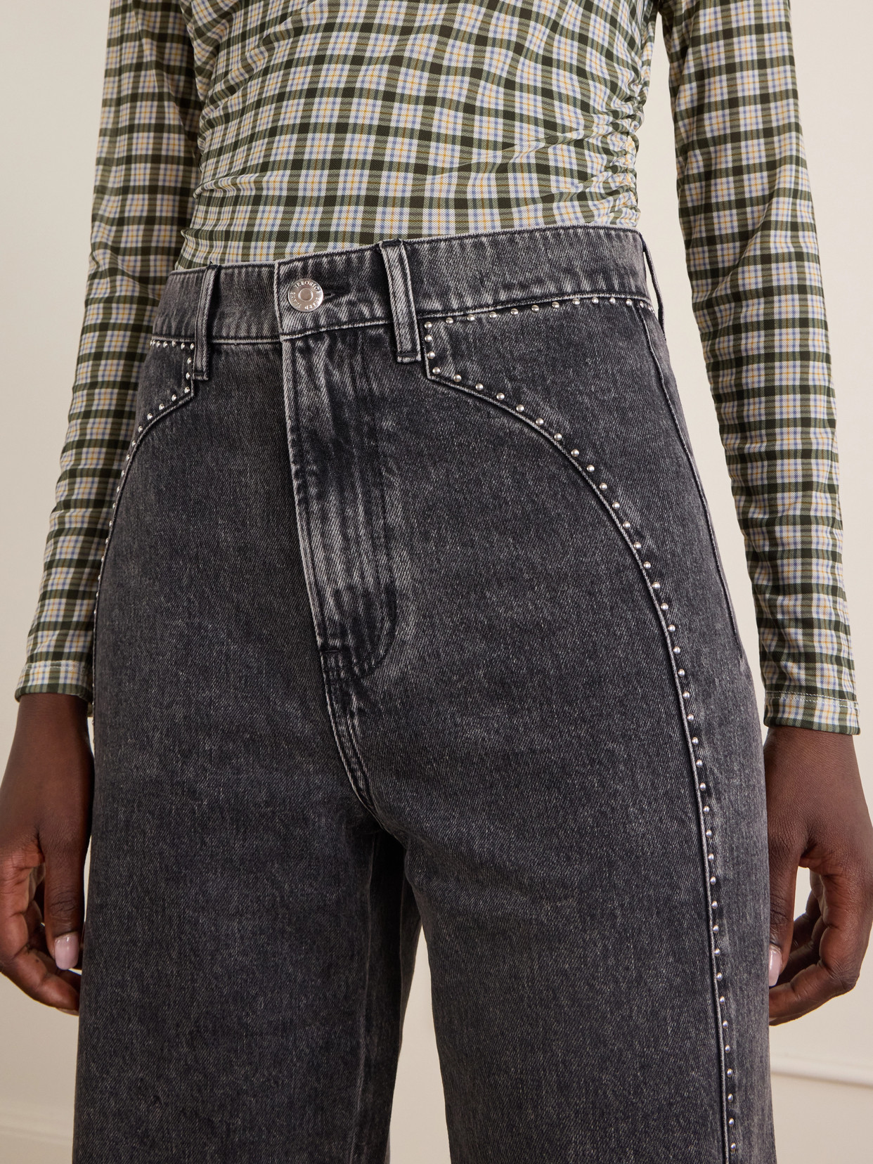 Grant Studded High-Rise Wide- Leg