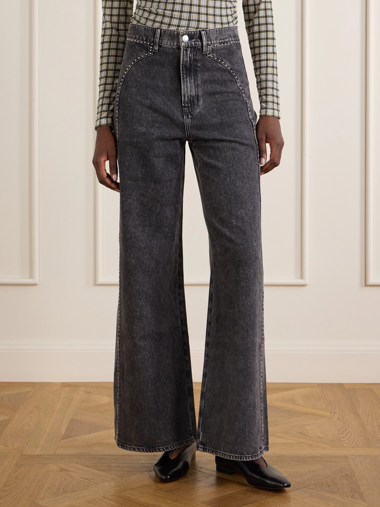 Grant Studded High-Rise Wide- Leg