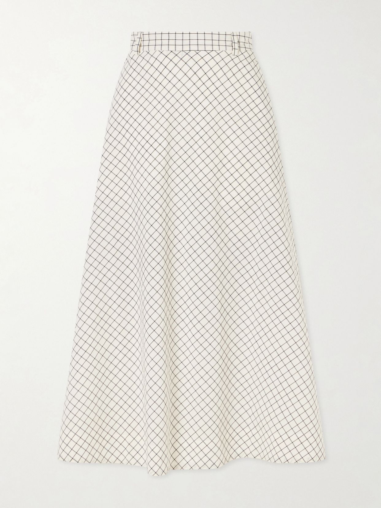 Checked cotton-blend poplin midi skirt