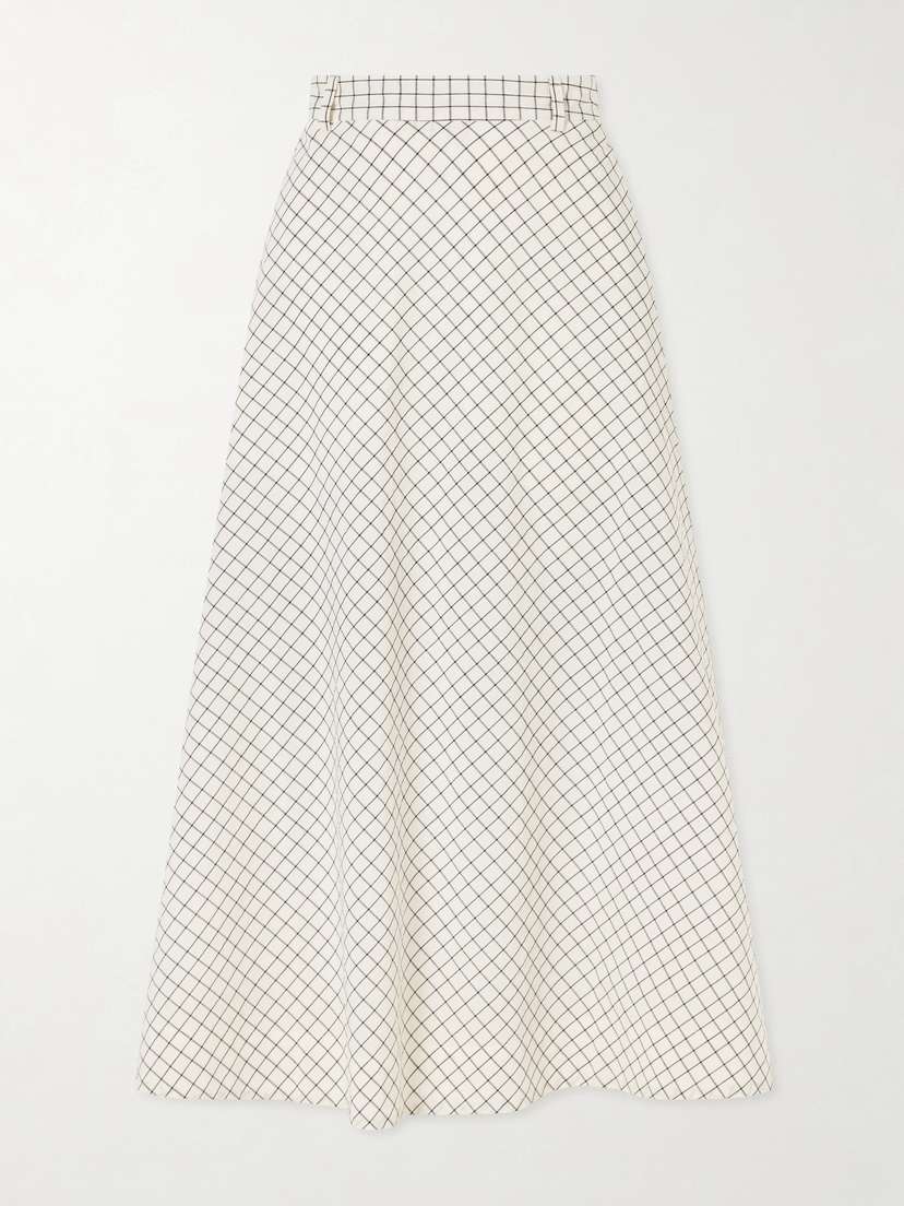 RÓHE Checked Cotton-blend Poplin Midi Skirt