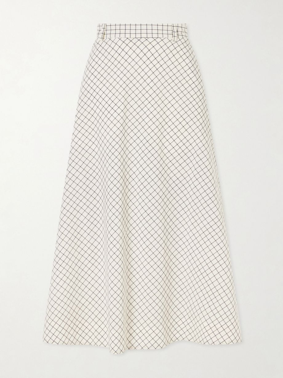 Checked cotton-blend poplin midi skirt
