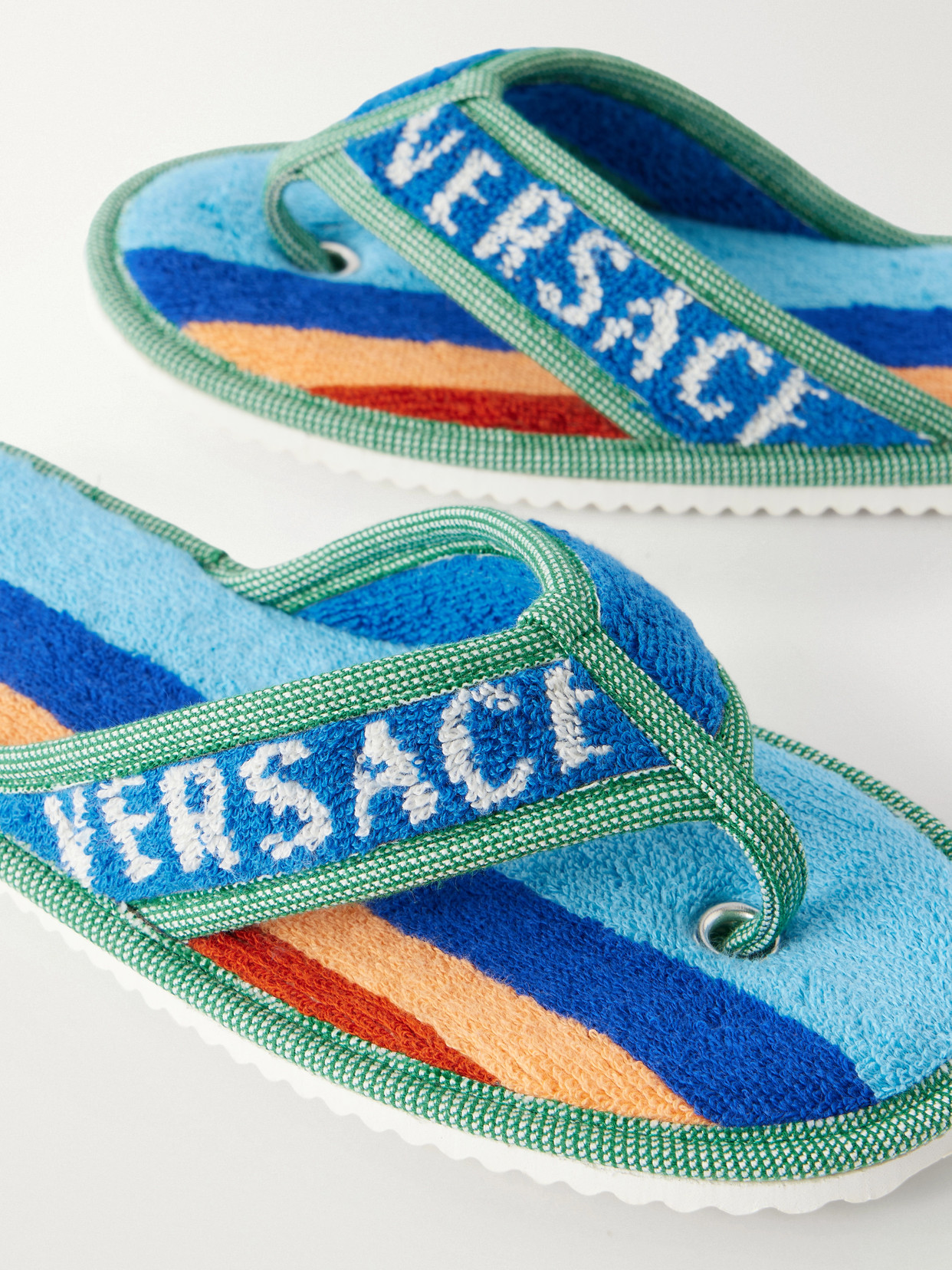 Striped Cotton-Terry Flip Flops