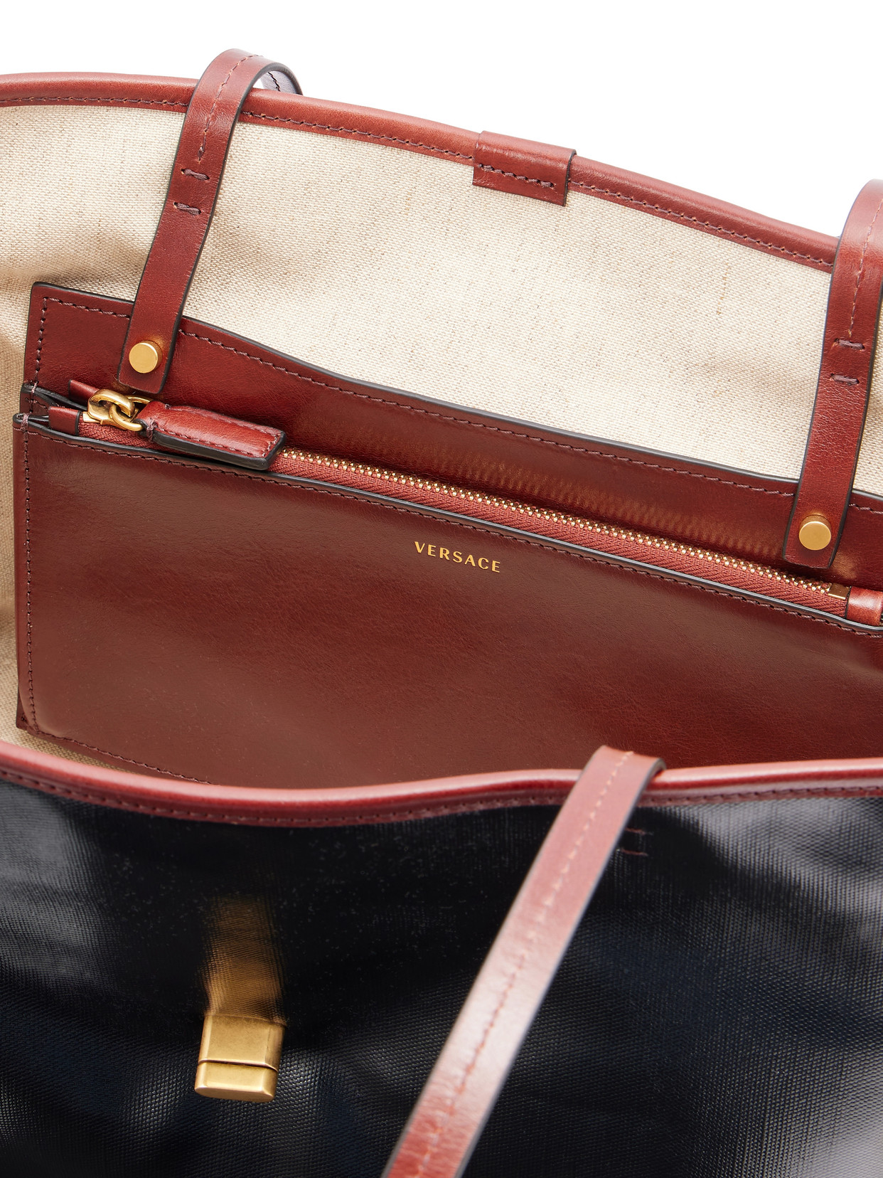 Vivienne Medusa-Embellished Leather-Trimmed Coated Canvas Tote
