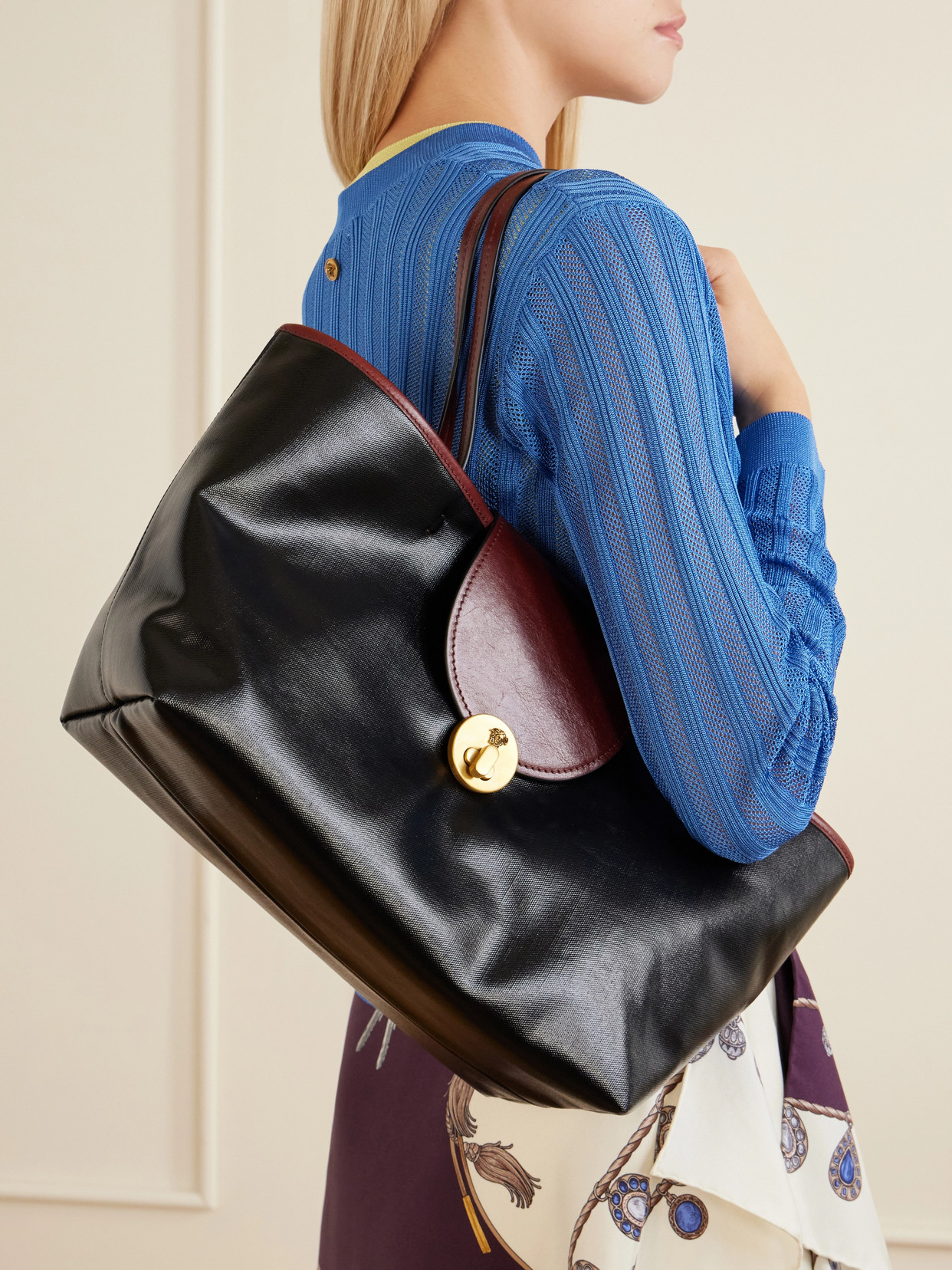 Vivienne Medusa-Embellished Leather-Trimmed Coated Canvas Tote