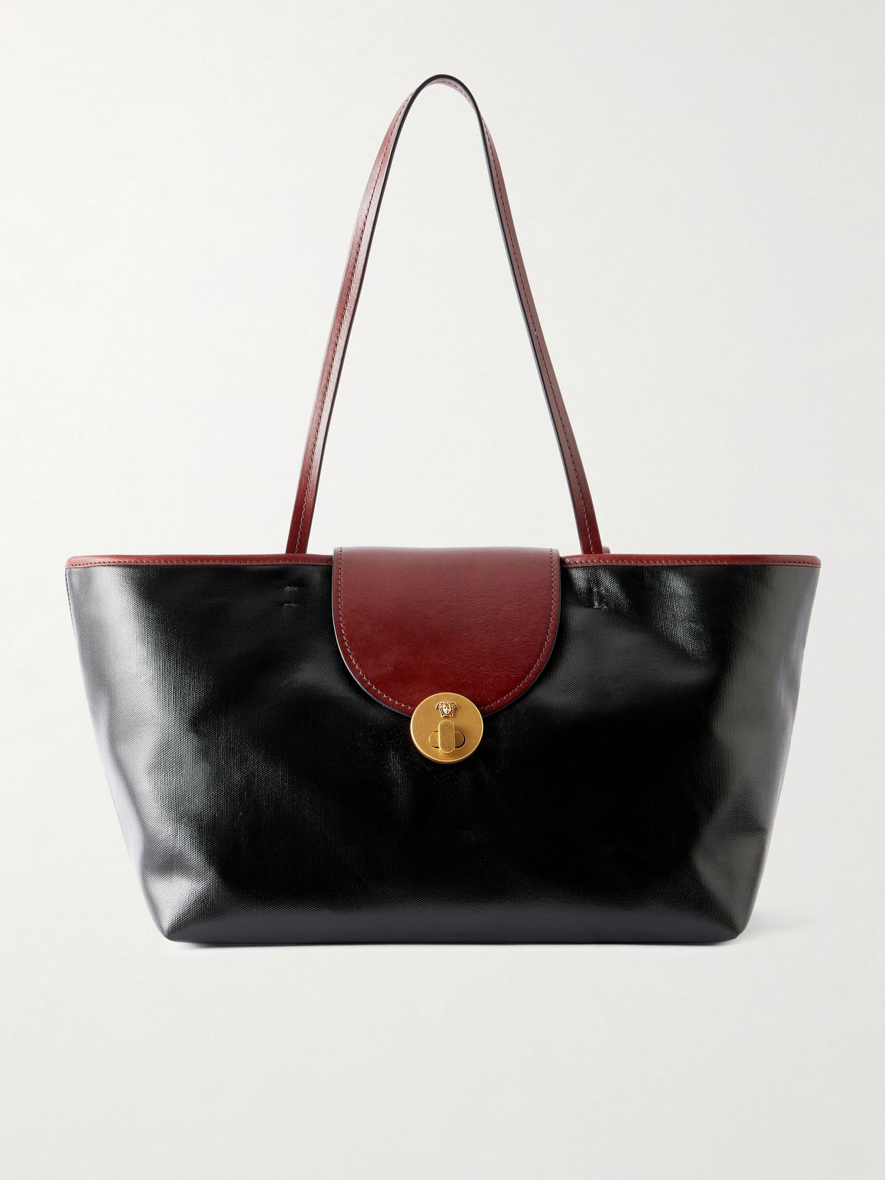 Vivienne Medusa-embellished leather-trimmed coated canvas tote