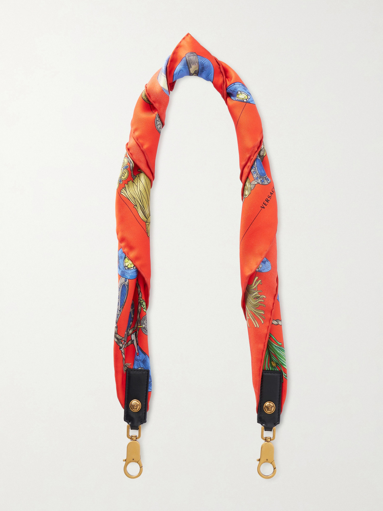 Versace Medusa-embellished Leather-trimmed Printed Silk-twill Bag Strap In Multi