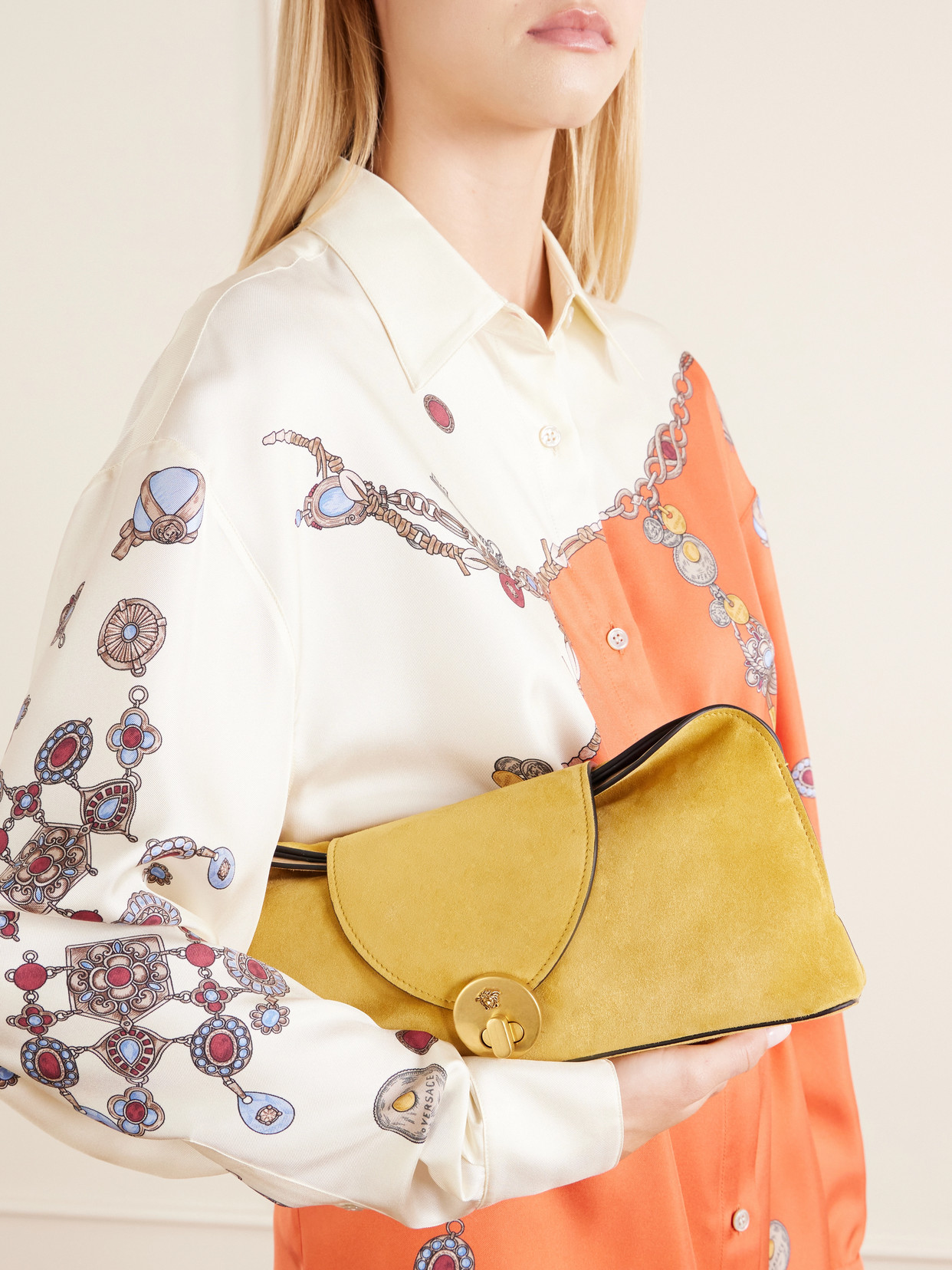 Vivienne Logo-Embellished Suede Clutch