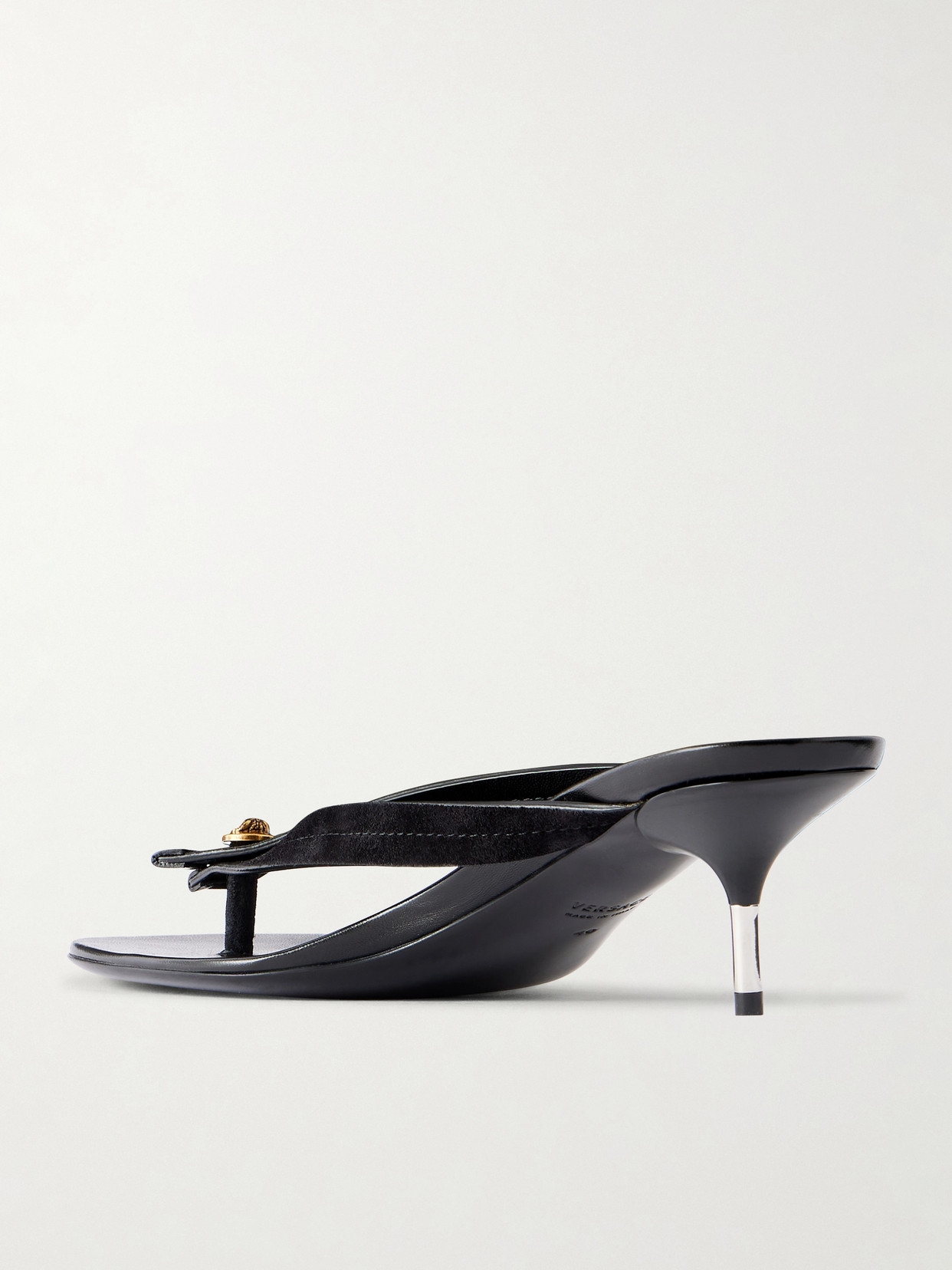 Medusa-Embellished Leather Thong Sandals