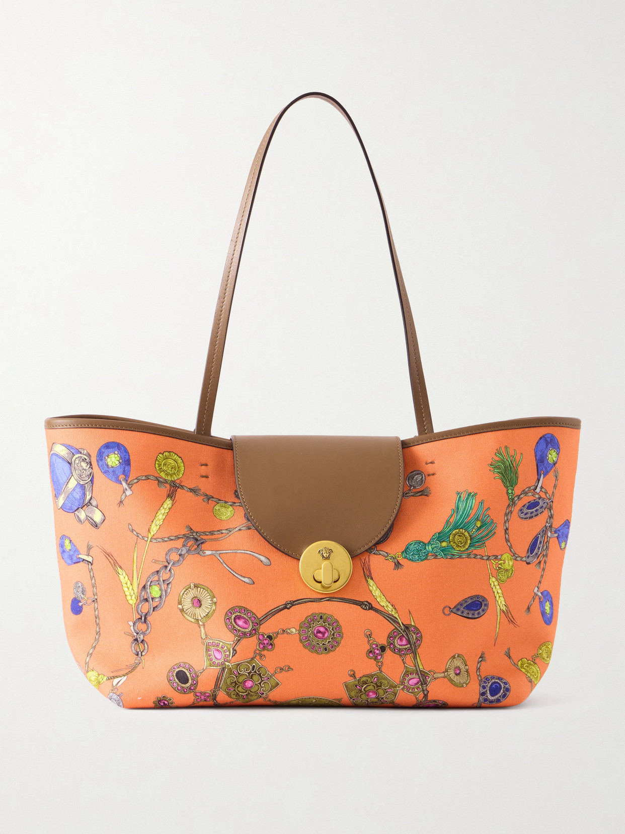 Versace Vivian Printed Leather-trimmed Canvas Tote In Multi