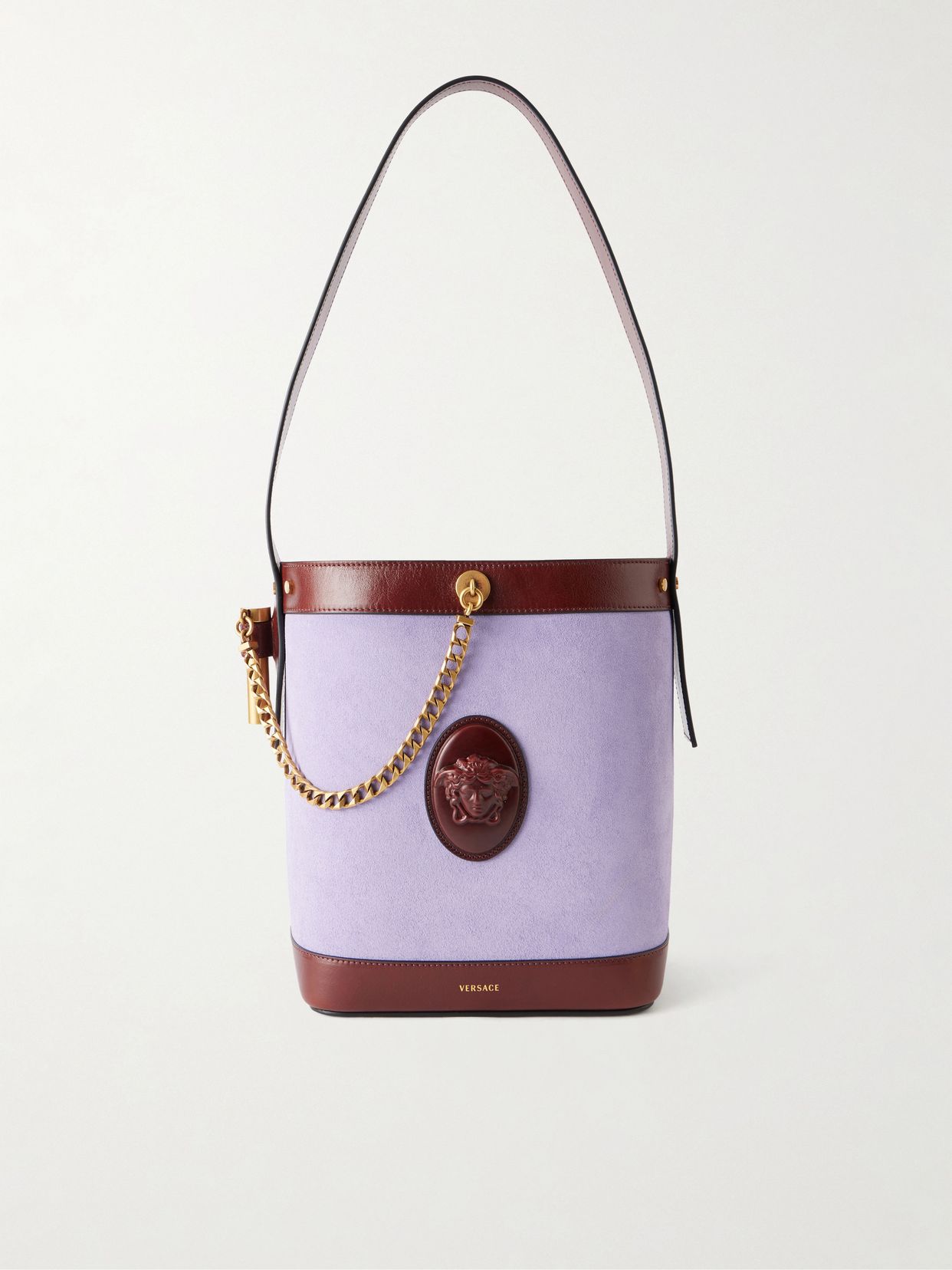 pivot leather trimmed suede bucket bag