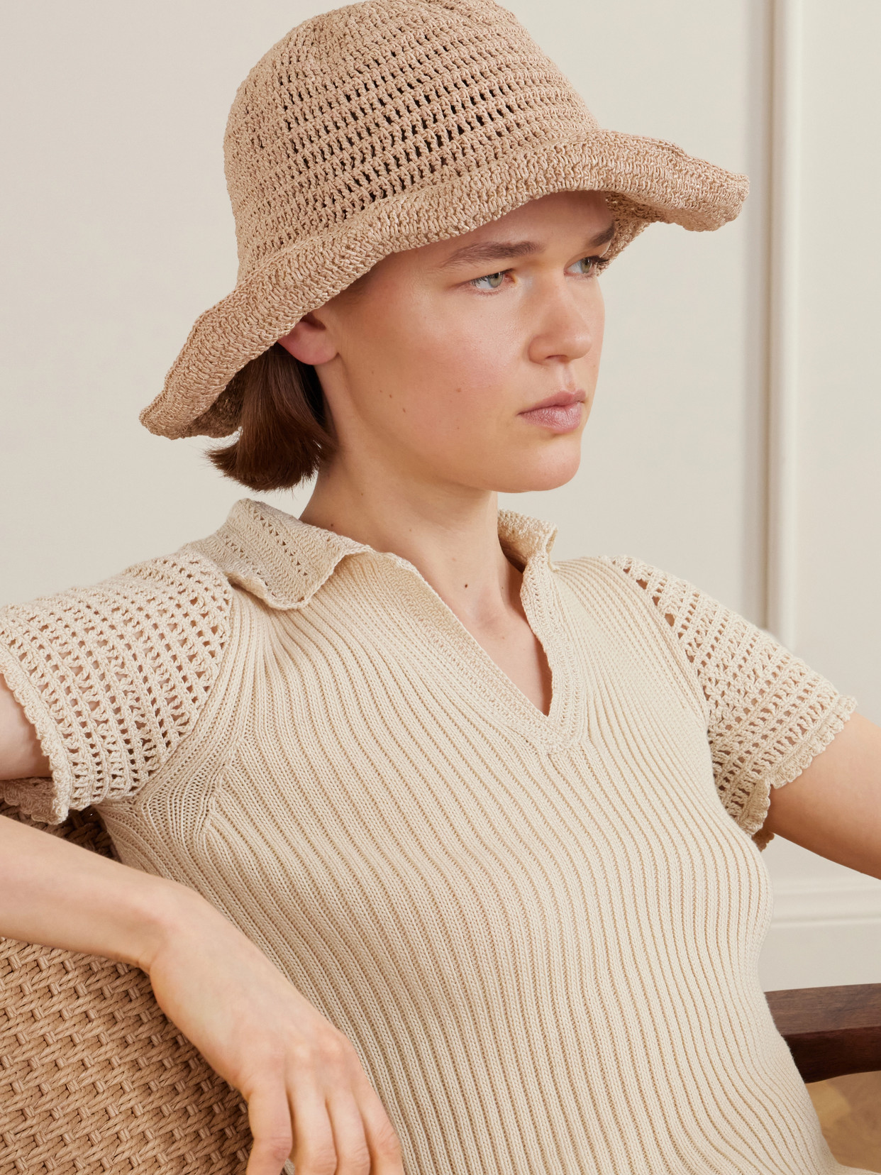 Magda Butrym Crocheted Raffia Hat In Neutrals