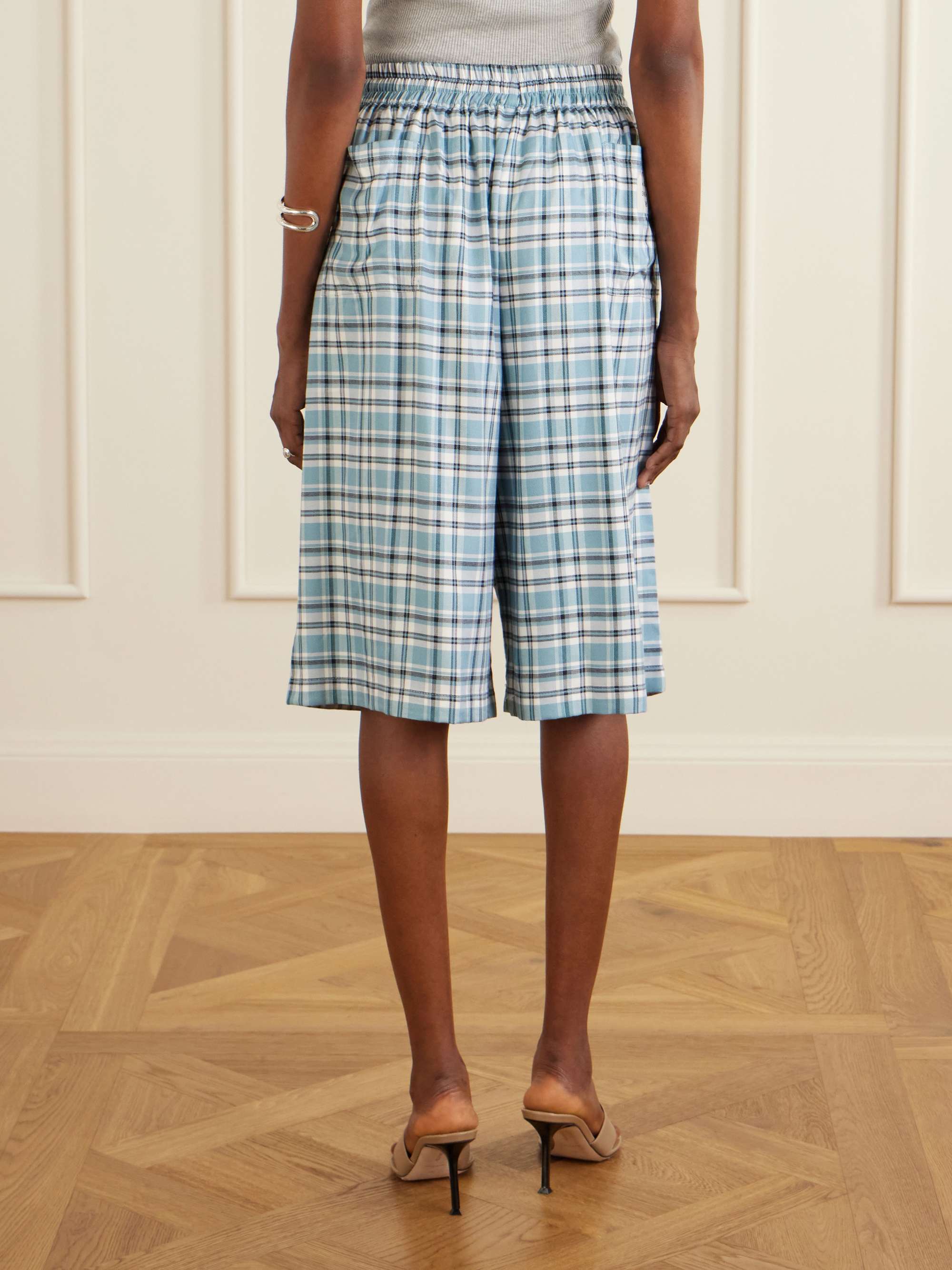 ACNE STUDIOS Embroidered checked flannel shorts | NET-A-PORTER