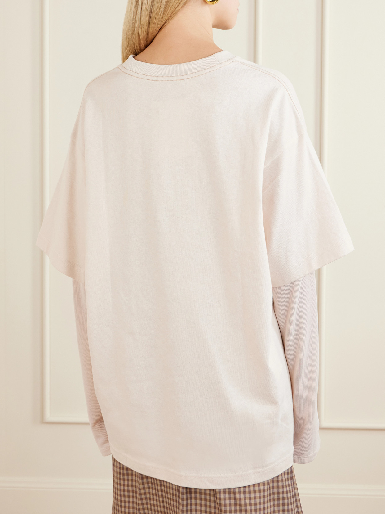 Acne Studios Womens Warm Beige Layered Graphic Book Print Cotton-jersey T-shirt In Multi
