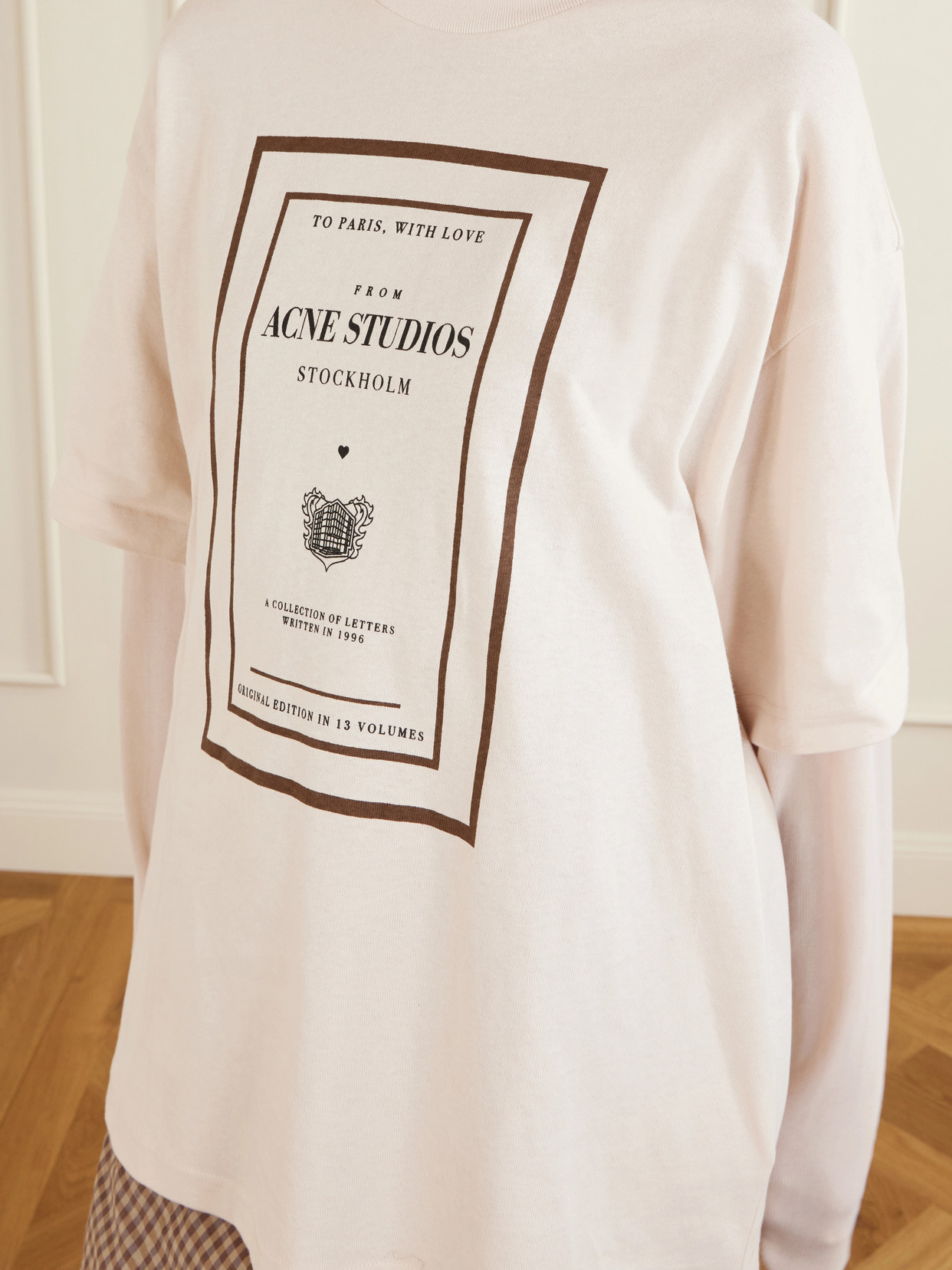 Acne Studios Womens Warm Beige Layered Graphic Book Print Cotton-jersey T-shirt In Multi