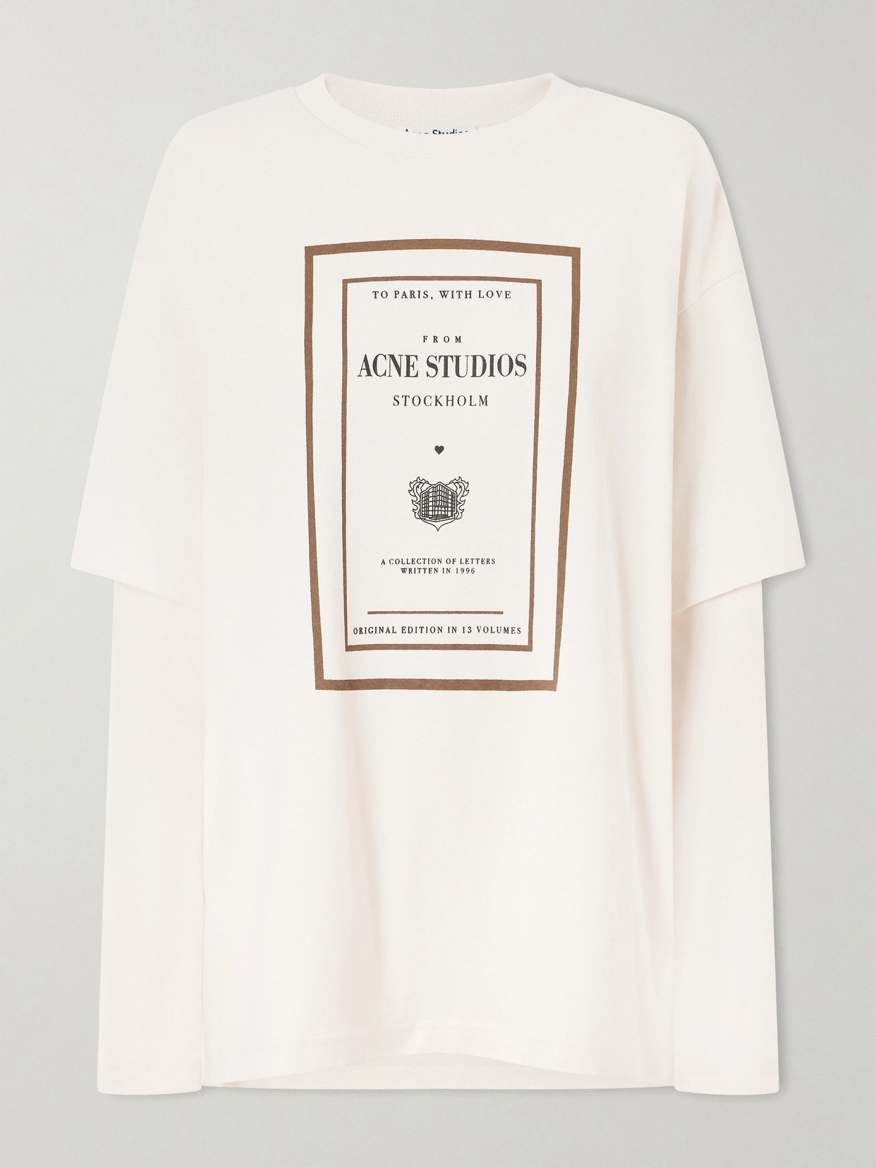 Acne Studios Womens Warm Beige Layered Graphic Book Print Cotton-jersey T-shirt In Multi
