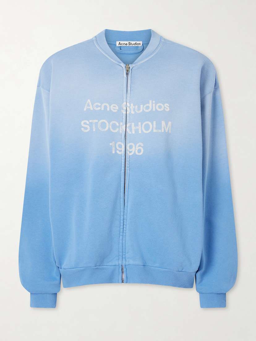 Acne Studios Fiah Garment-dyed Printed Cotton-blend Jersey Zip-up Sweatshirt
