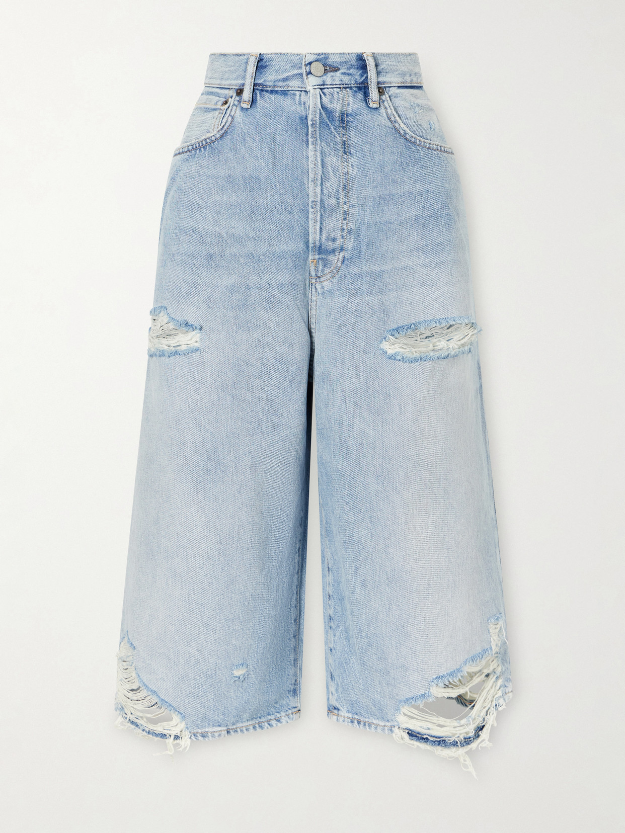 Acne Studios Judda U Light Crow Distressed Mid-rise Wide-leg Shorts In Blue
