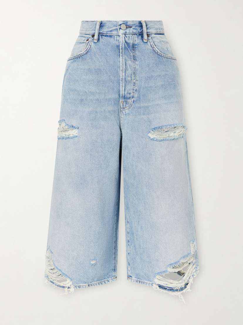 Acne Studios Judda U Light Crow Distressed Mid-rise Wide-leg Shorts