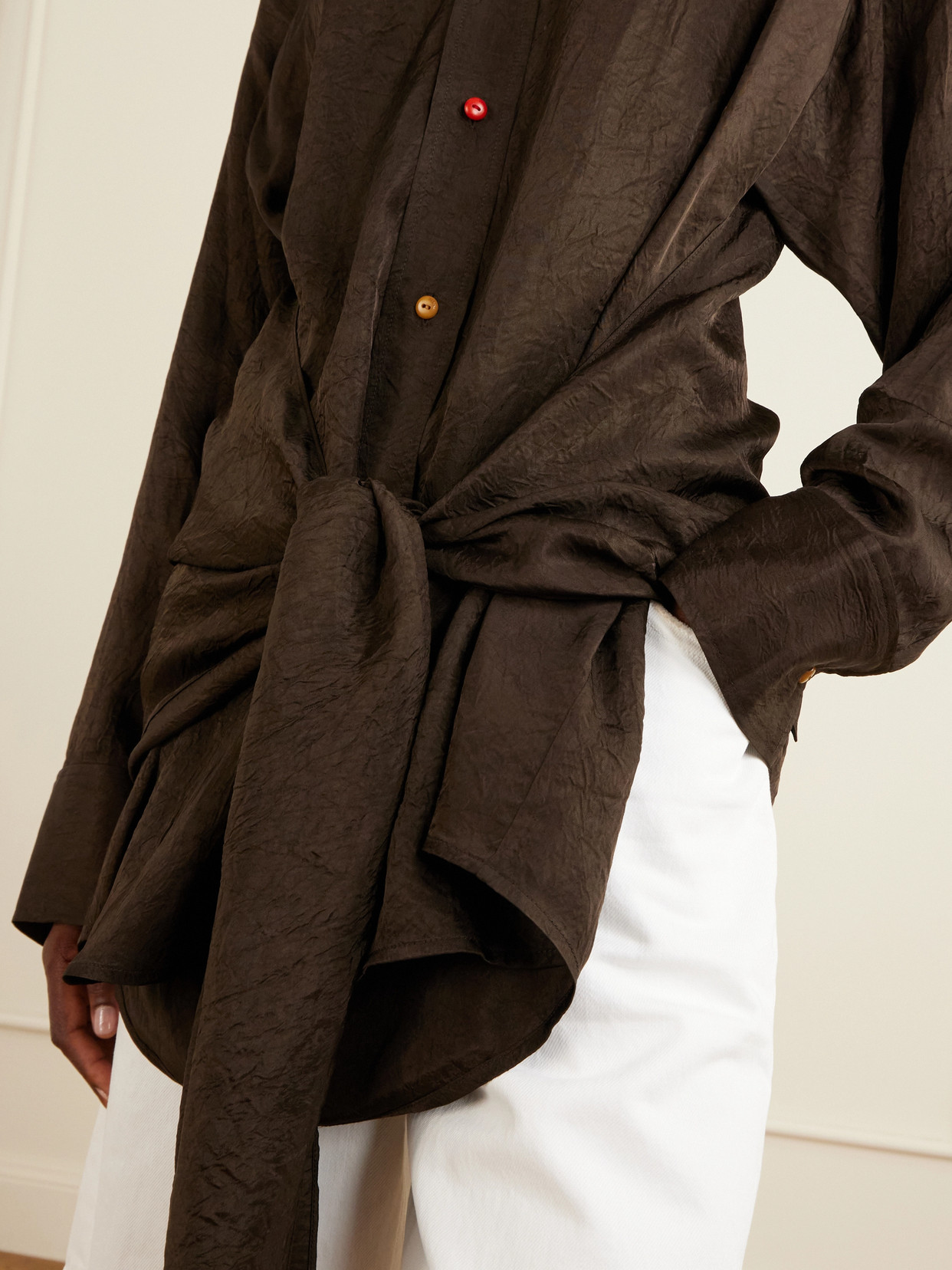 Arroyo Knotted Crinkled-Satin Shirt