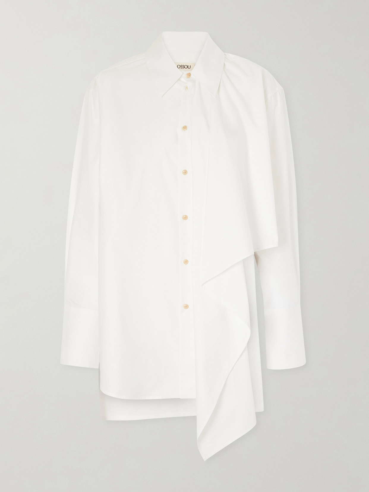 Ossou Tess Draped Cotton Poplin Shirt In White