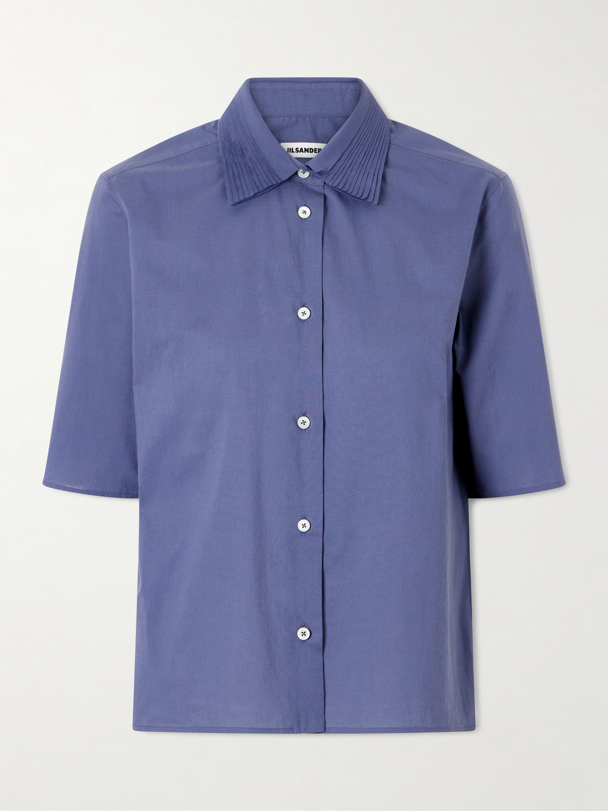 Jil Sander Pleated Cotton Shirt In Blue
