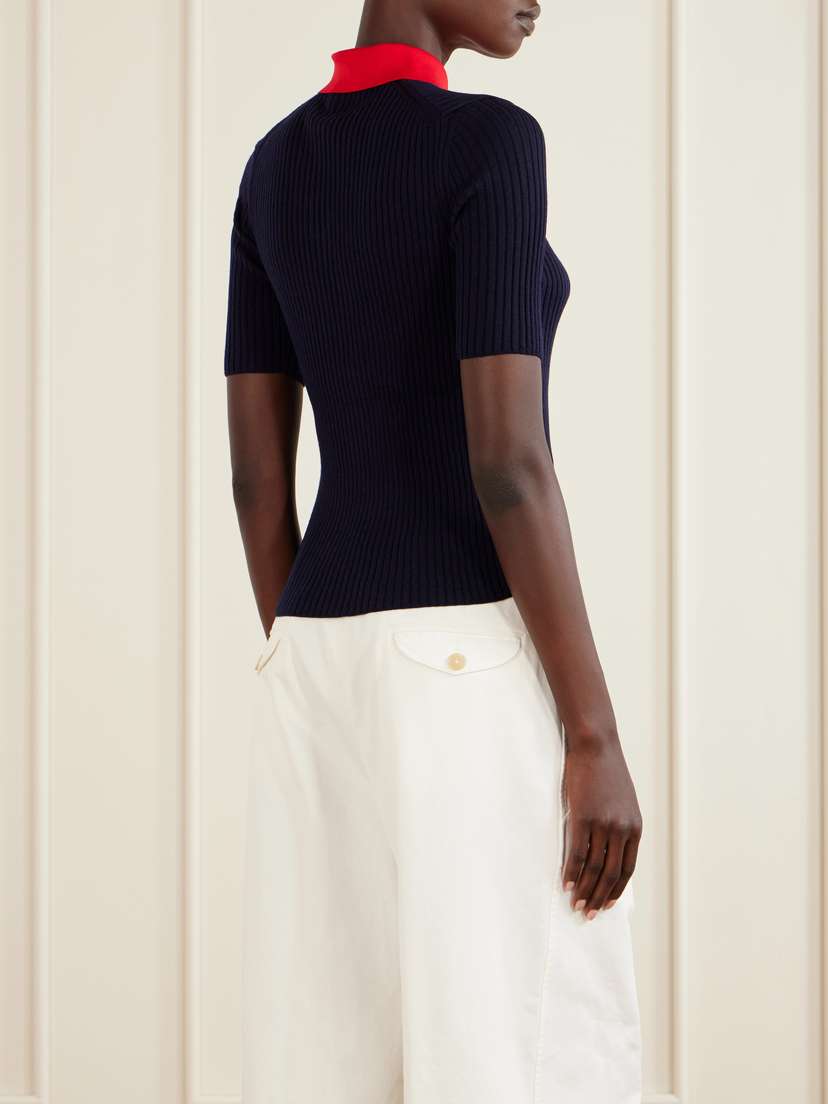 Jil Sander Two-tone Ribbed Wool Polo Shirt | Thumbnail 4
