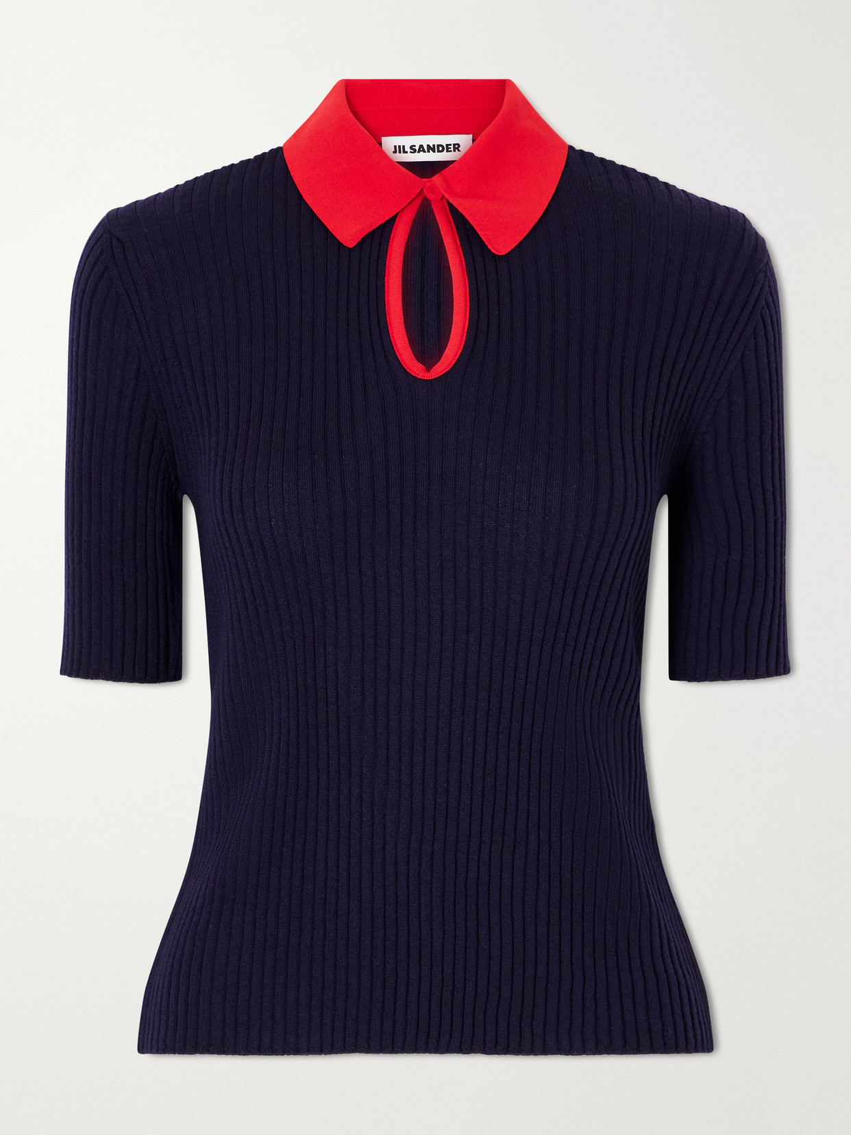 Jil Sander Two-tone Ribbed Wool Polo Shirt In Blue