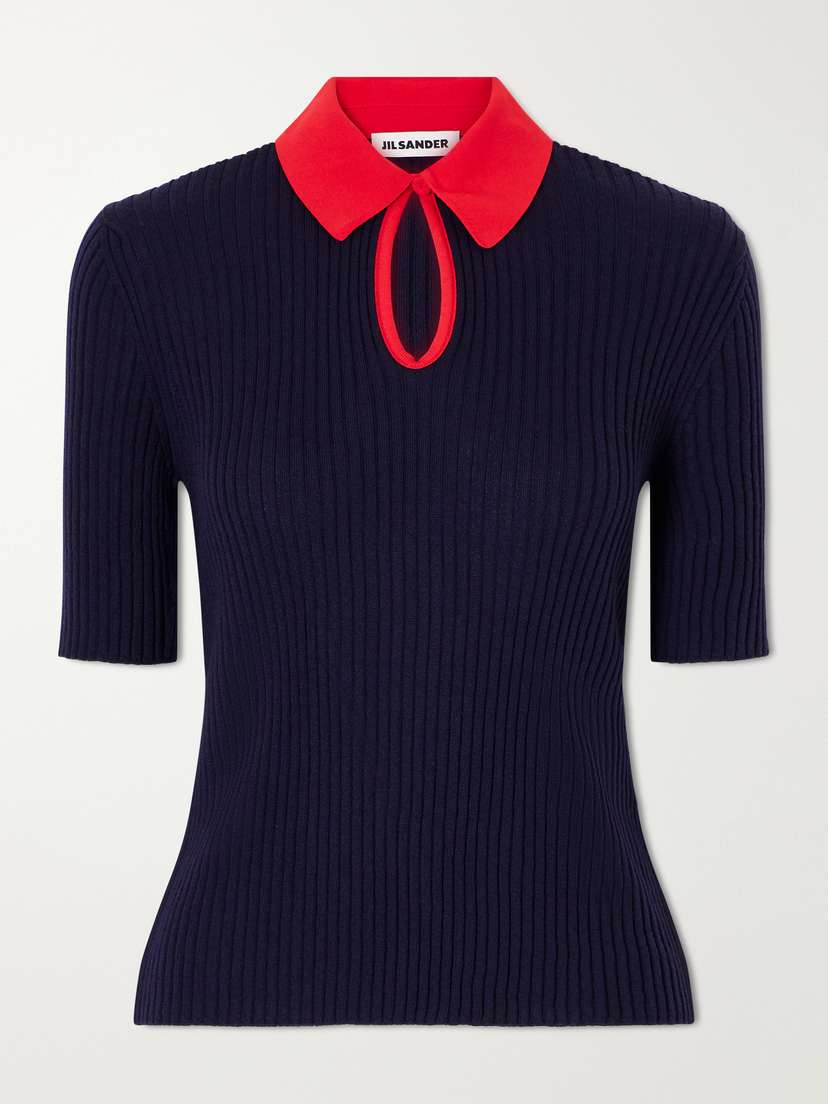 Jil Sander Two-tone Ribbed Wool Polo Shirt