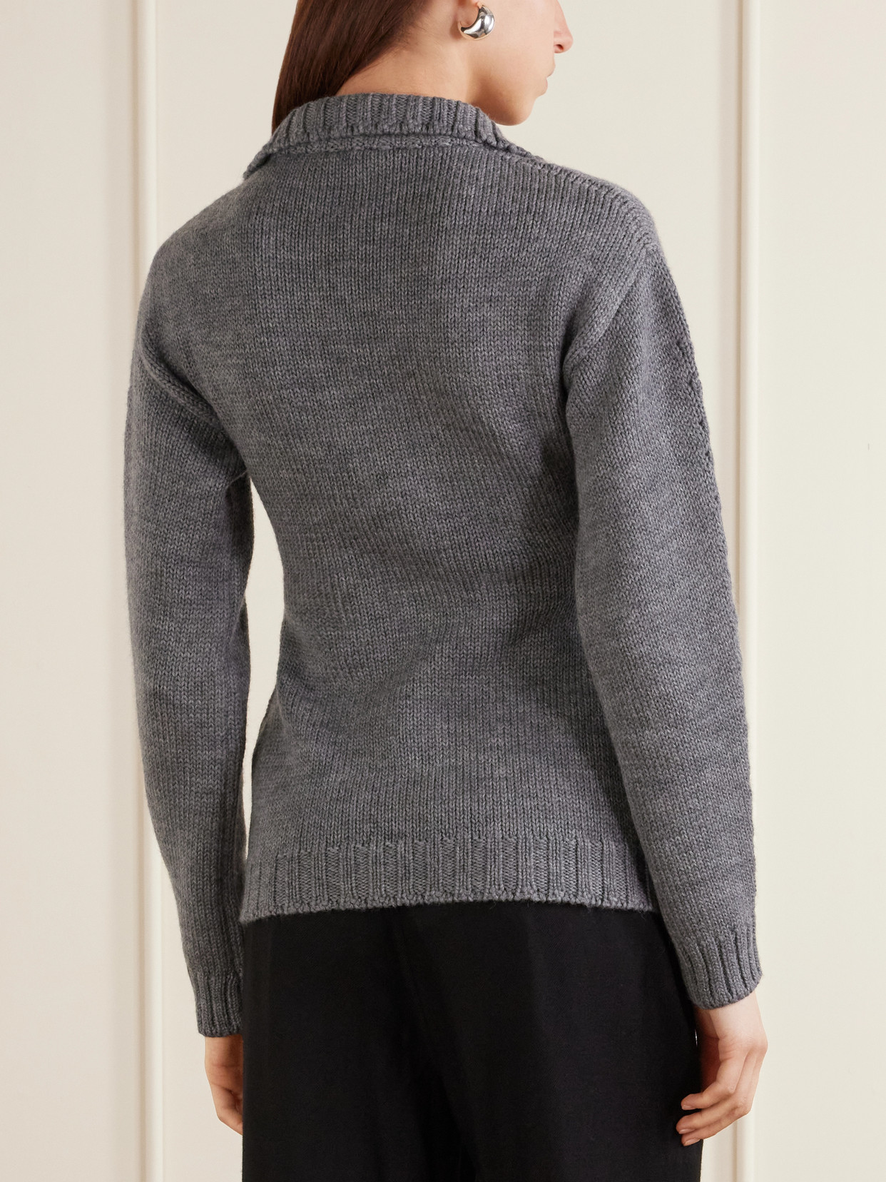 Ribbed-Knit Wool Half-Zip Turtleneck Sweater