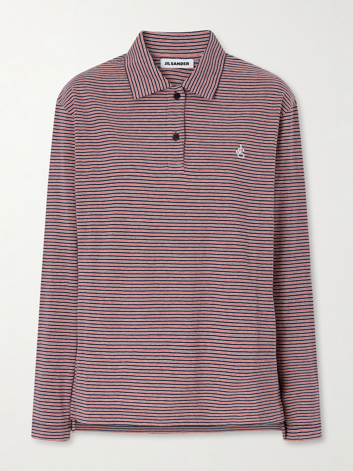 Jil Sander Logo-embroidered Striped Cotton-jersey Polo Shirt In Red