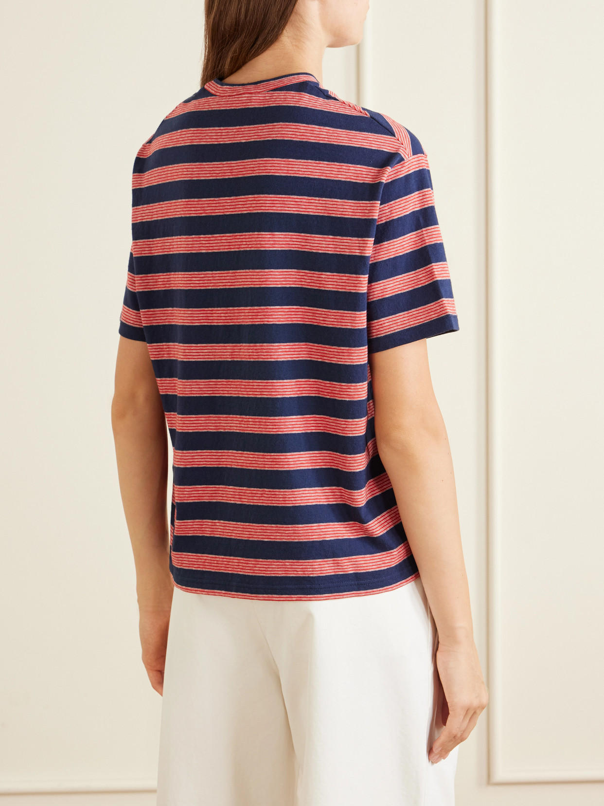 Loogo-Embroidered Striped Cotton T-Shirt