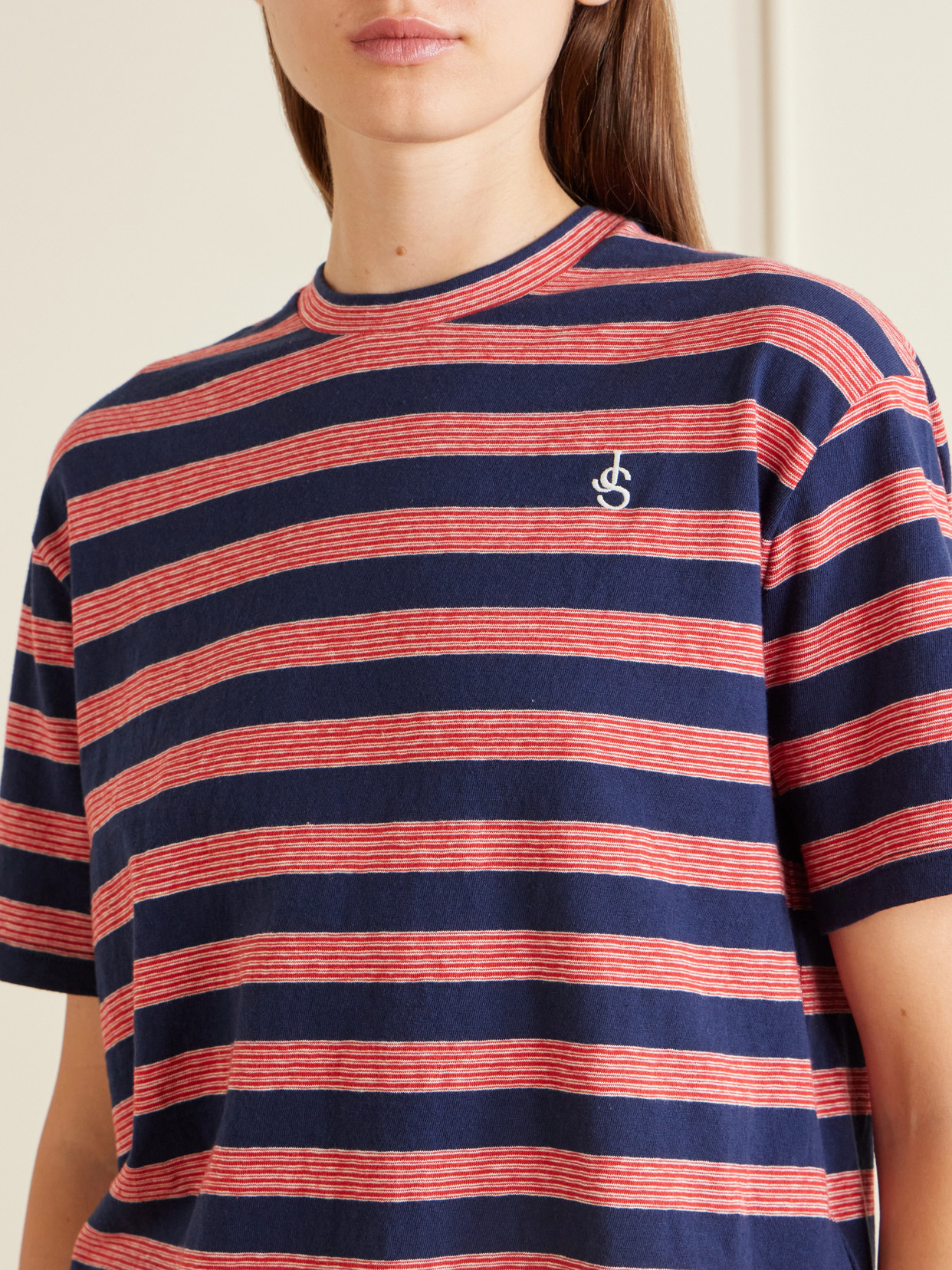 Loogo-Embroidered Striped Cotton T-Shirt