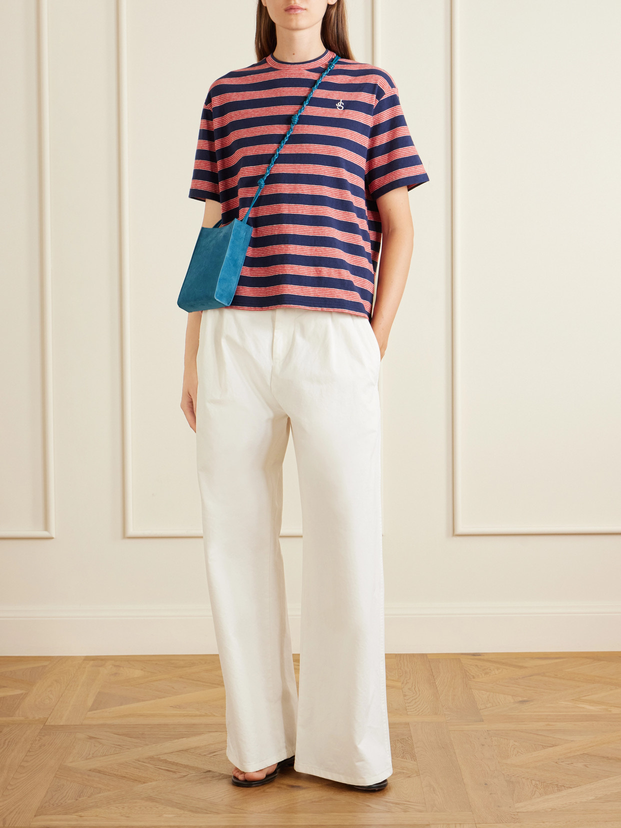 Loogo-Embroidered Striped Cotton T-Shirt