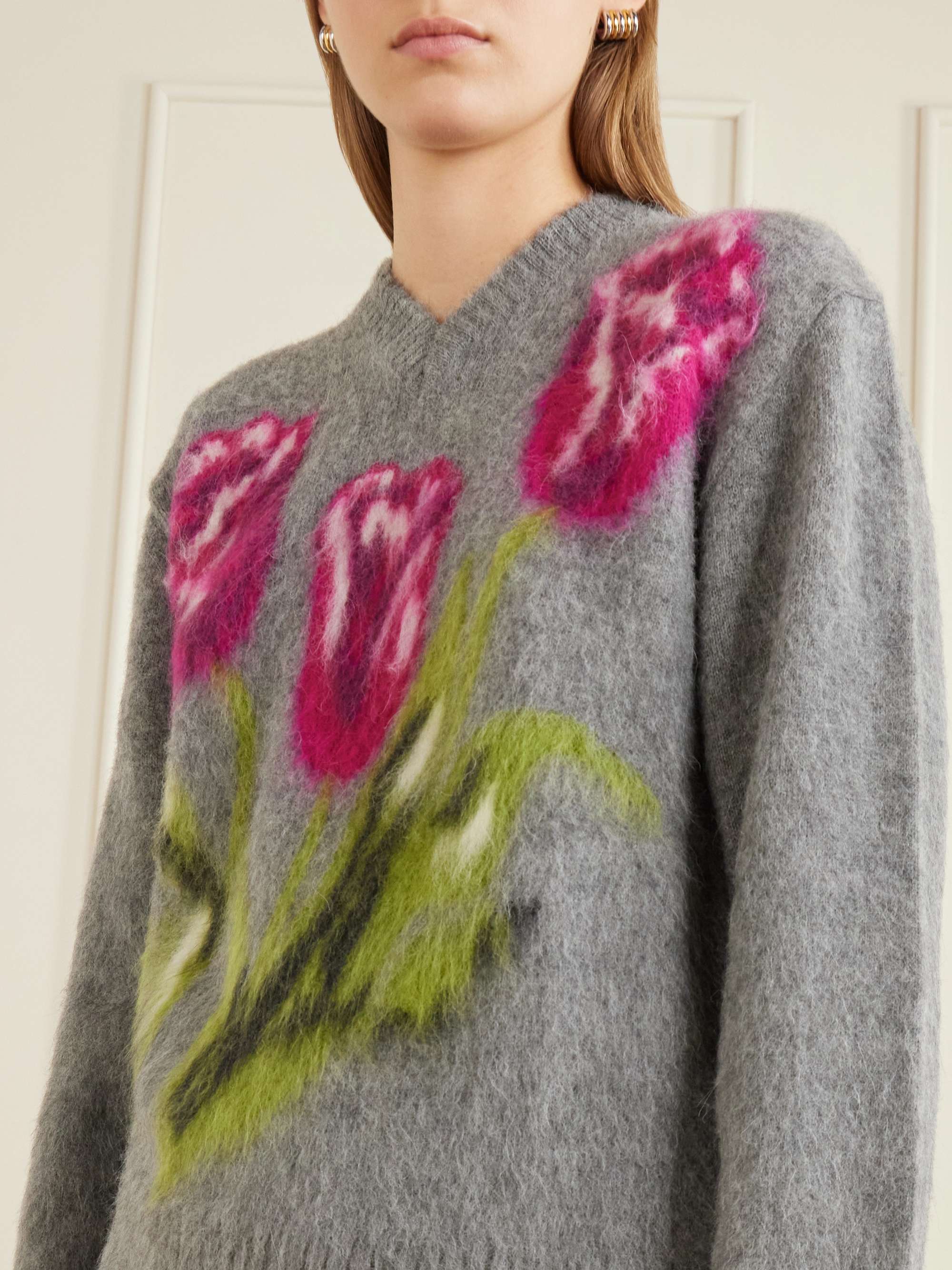MAISON MARGIELA Floral intarsia-knit brushed wool-blend sweater