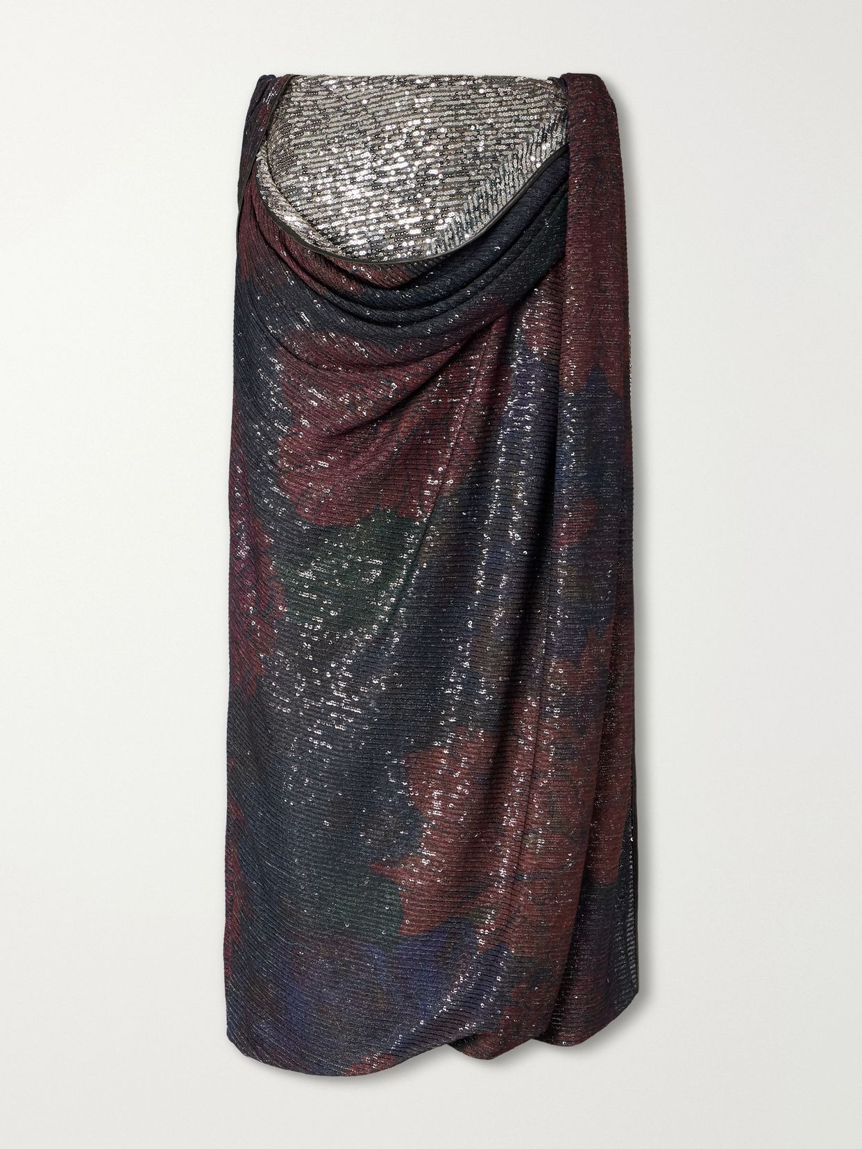 sequined satin midi skirt