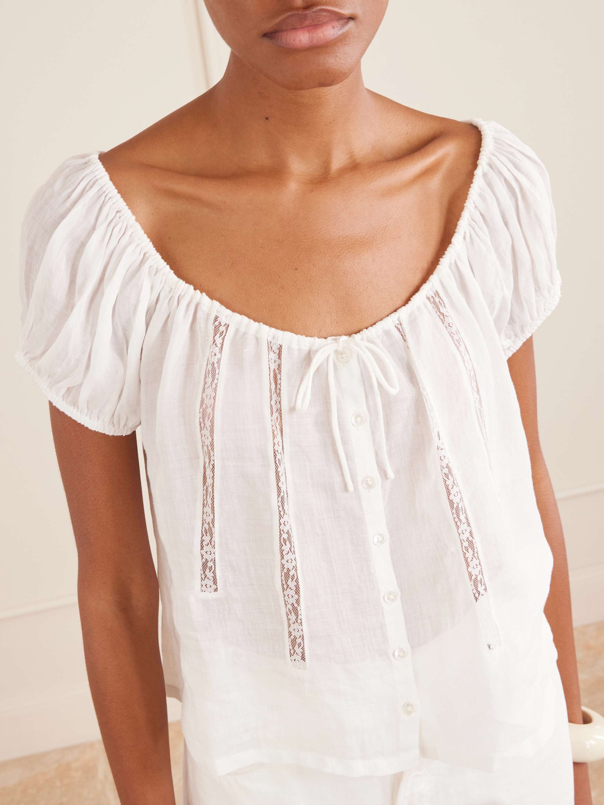 CITIZENS OF HUMANITY Tatev tie-detailed lace-trimmed ramie blouse