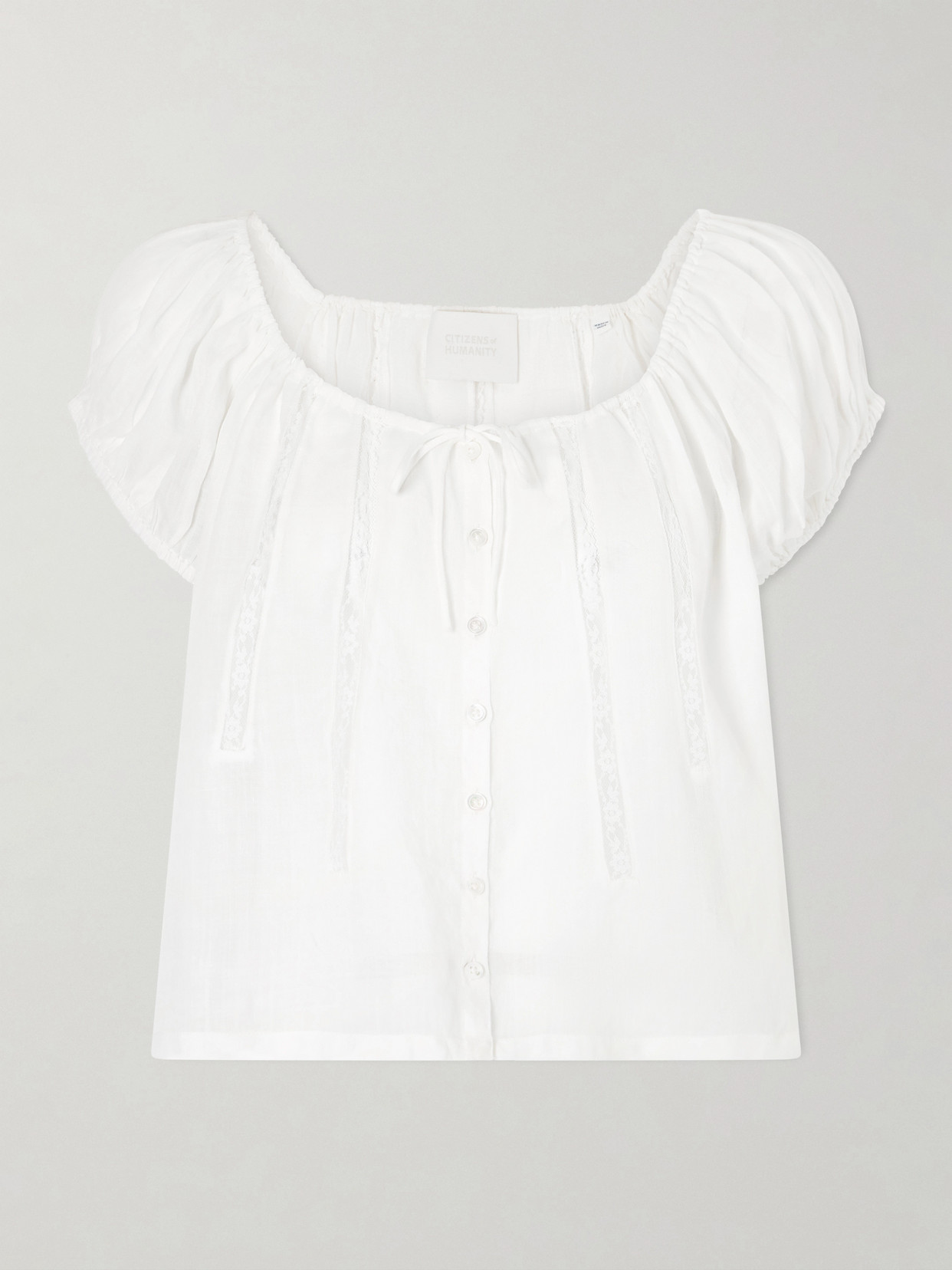 Tatev Tie-Detailed Lace-Trimmed Ramie Blouse